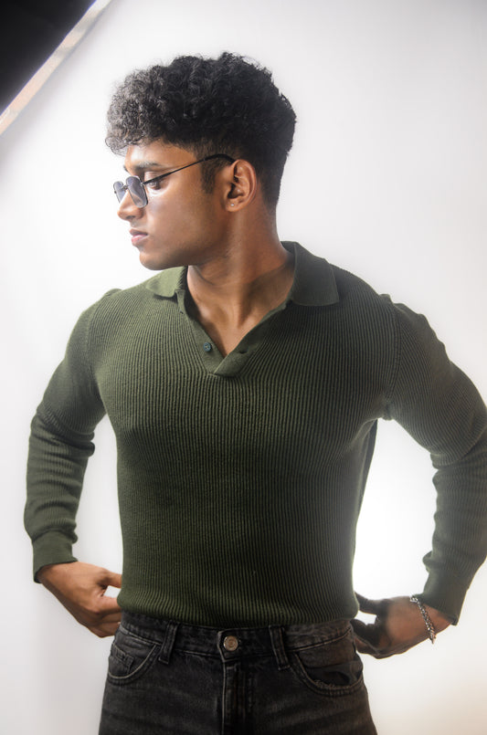 The Valmont Full Sleeve Polo - OLIVE GREEN
