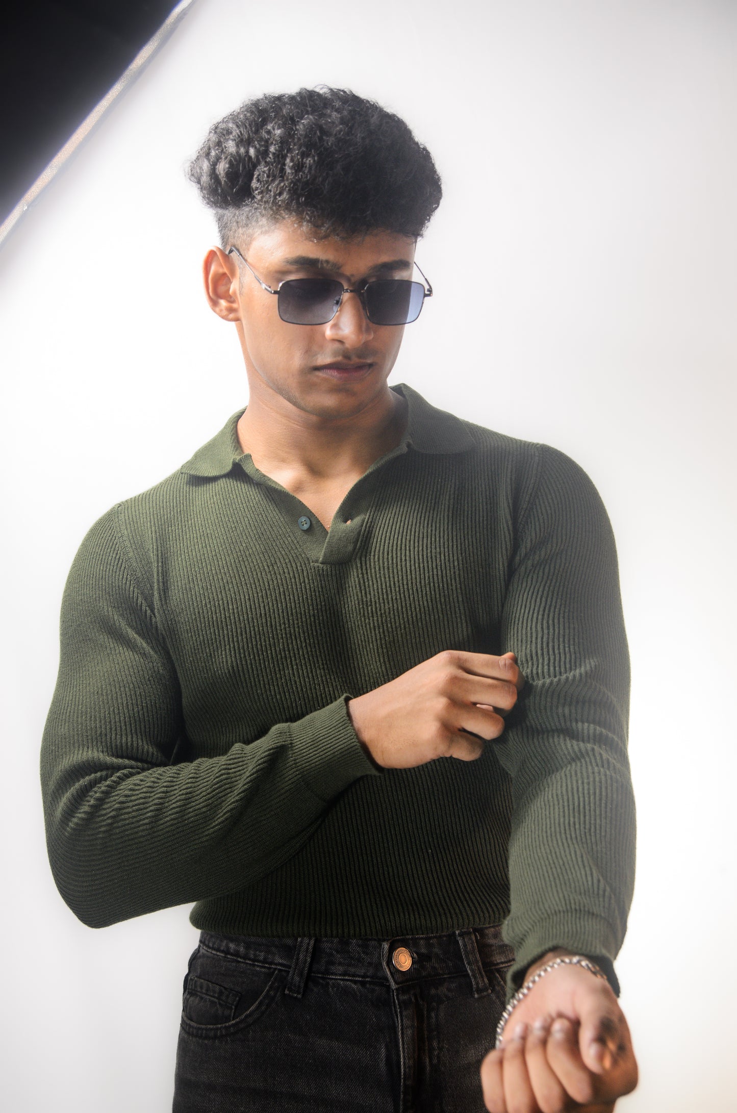 The Valmont Full Sleeve Polo - OLIVE GREEN