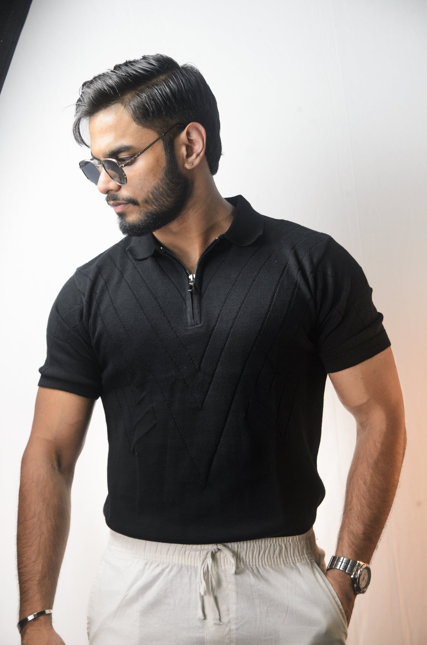 Mayfair Zip Polo T-shirt - BLACK