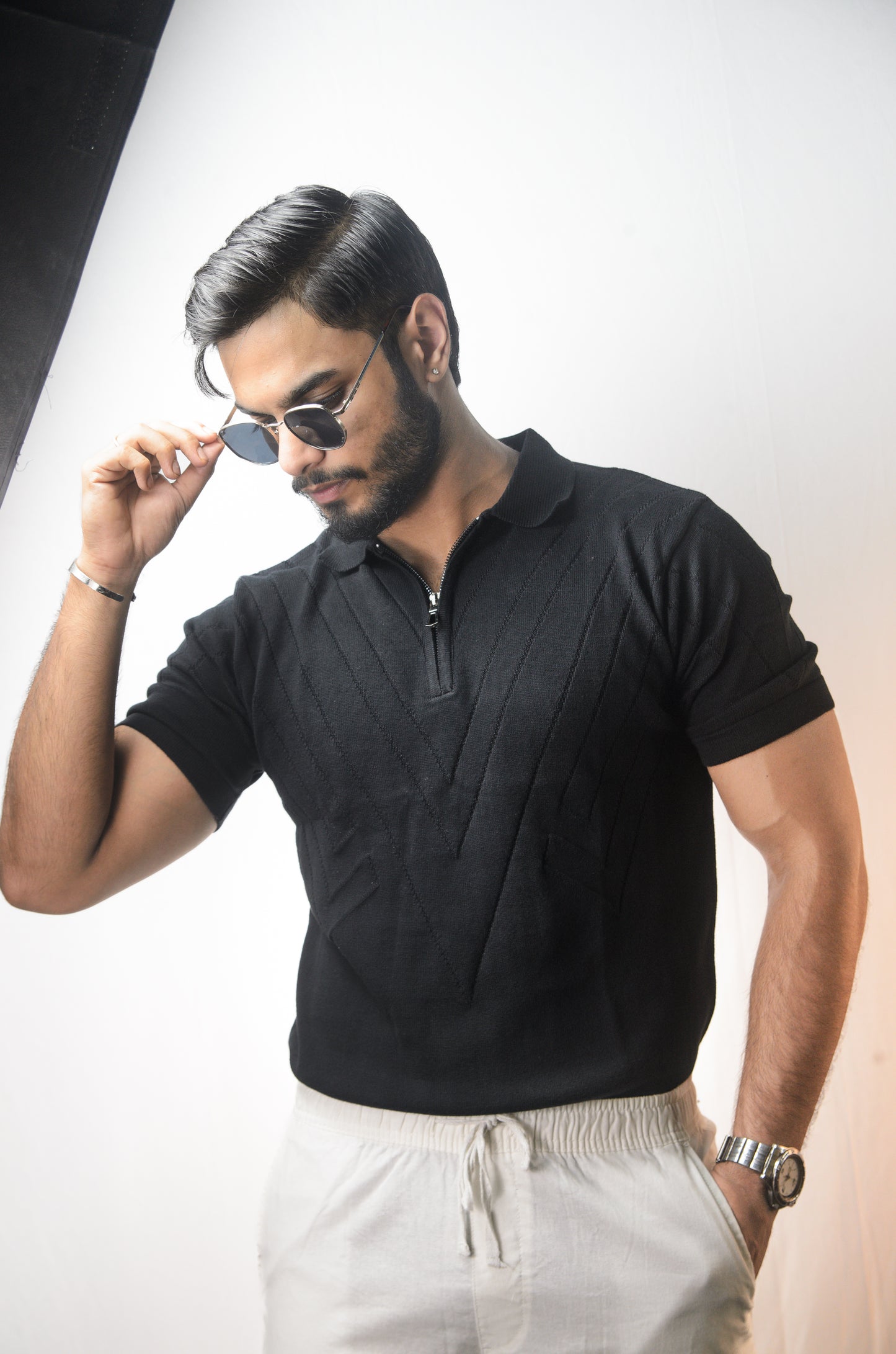 Mayfair Zip Polo T-shirt - BLACK
