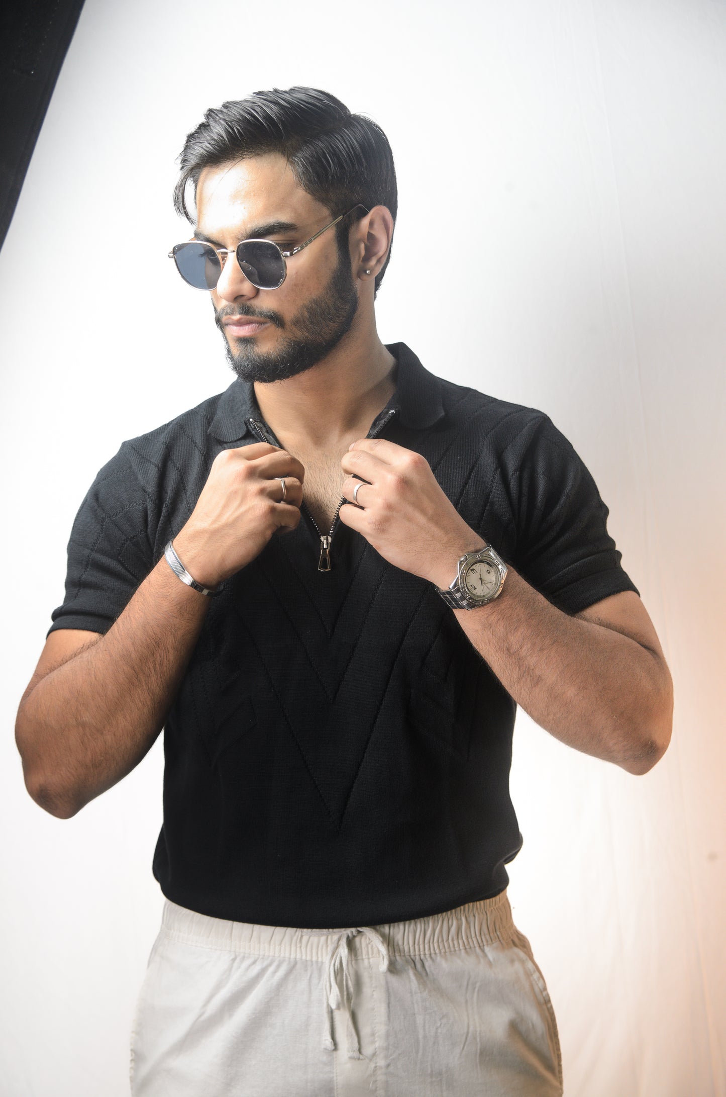Mayfair Zip Polo T-shirt - BLACK