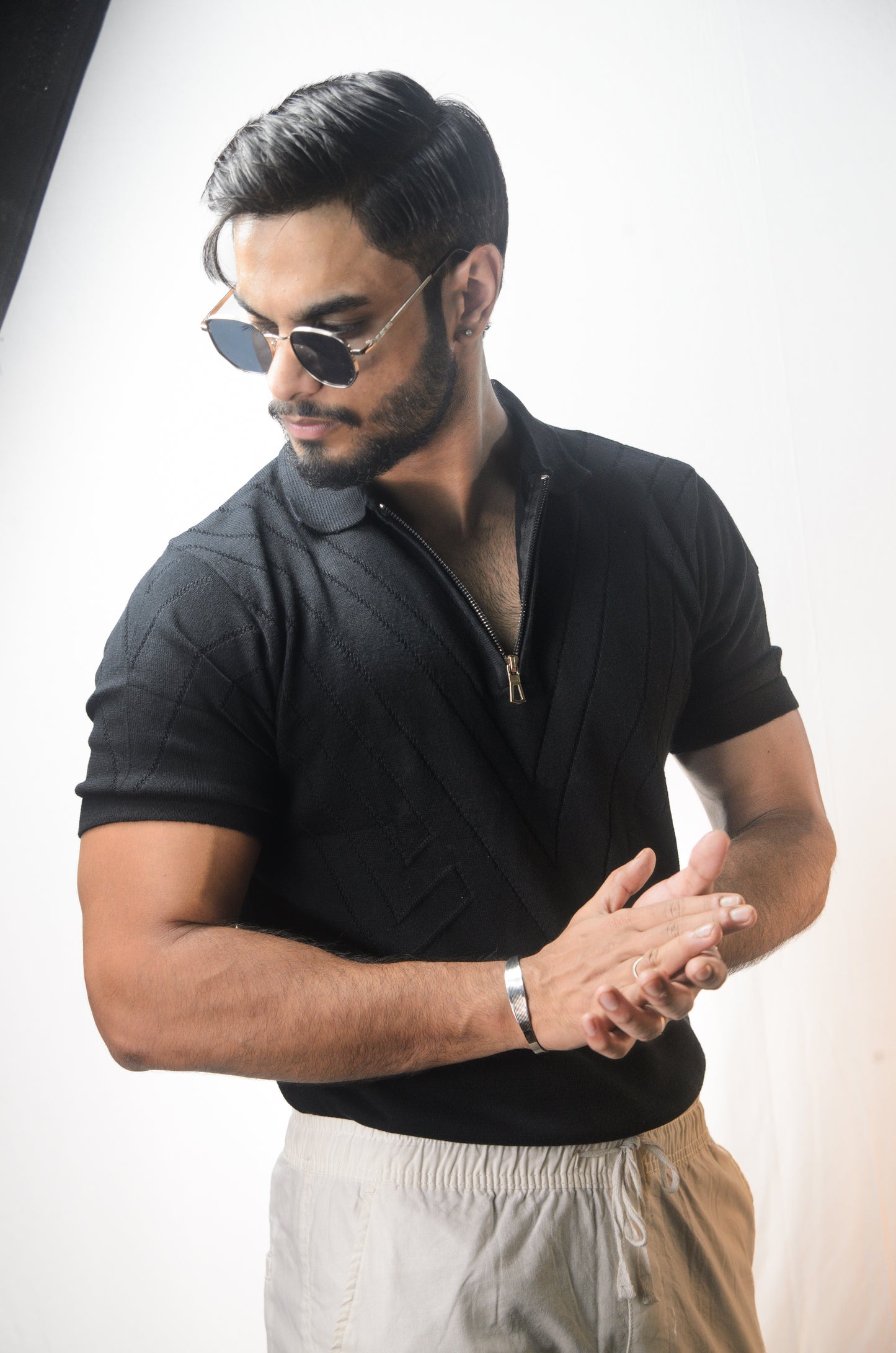 Mayfair Zip Polo T-shirt - BLACK