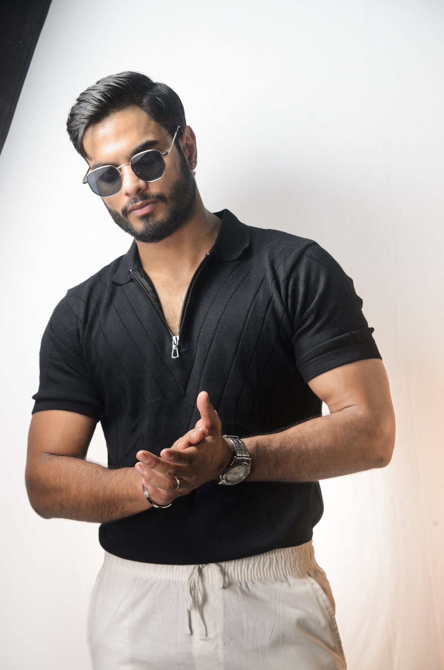 Mayfair Zip Polo T-shirt - BLACK