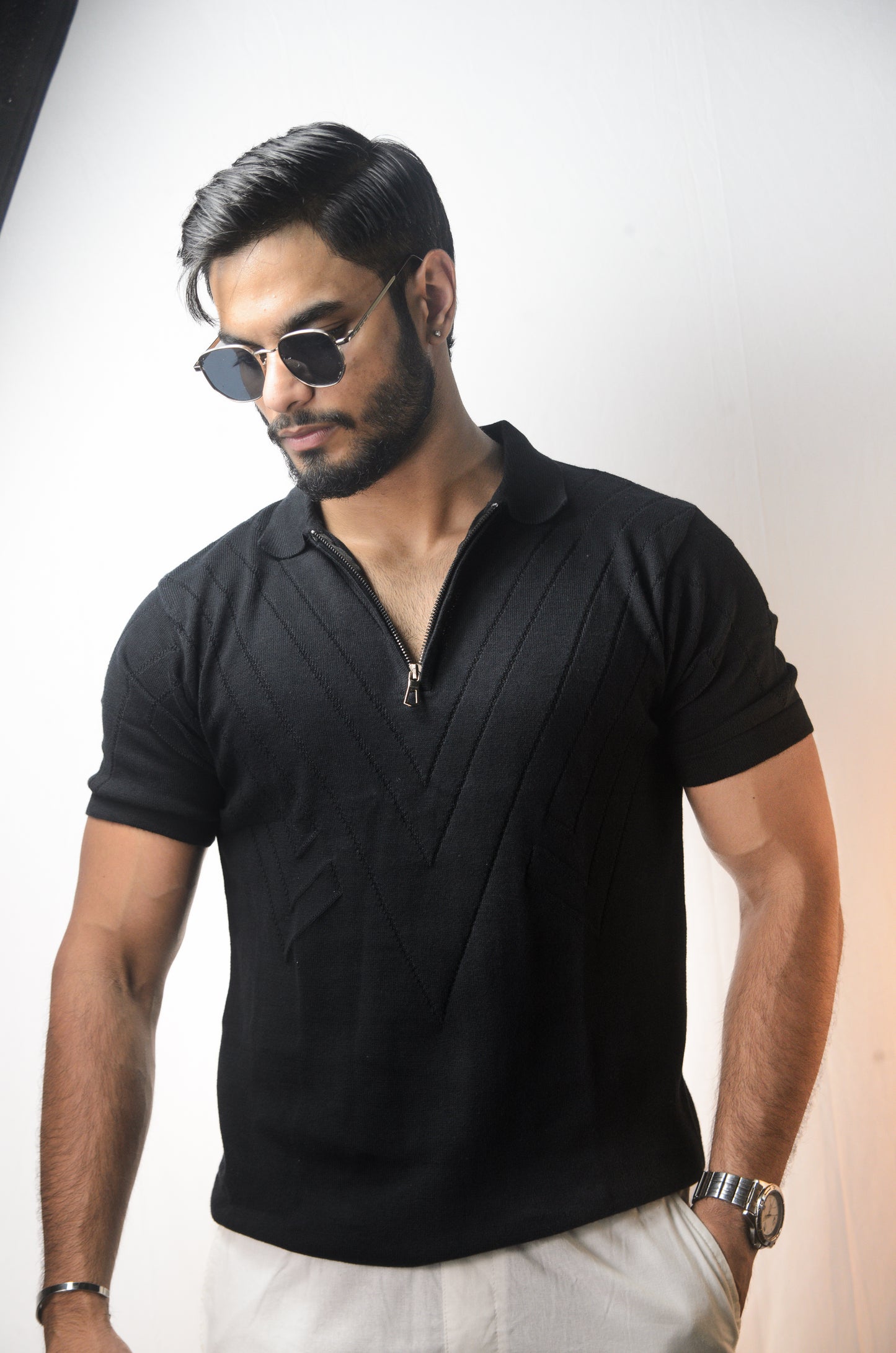 Mayfair Zip Polo T-shirt - BLACK