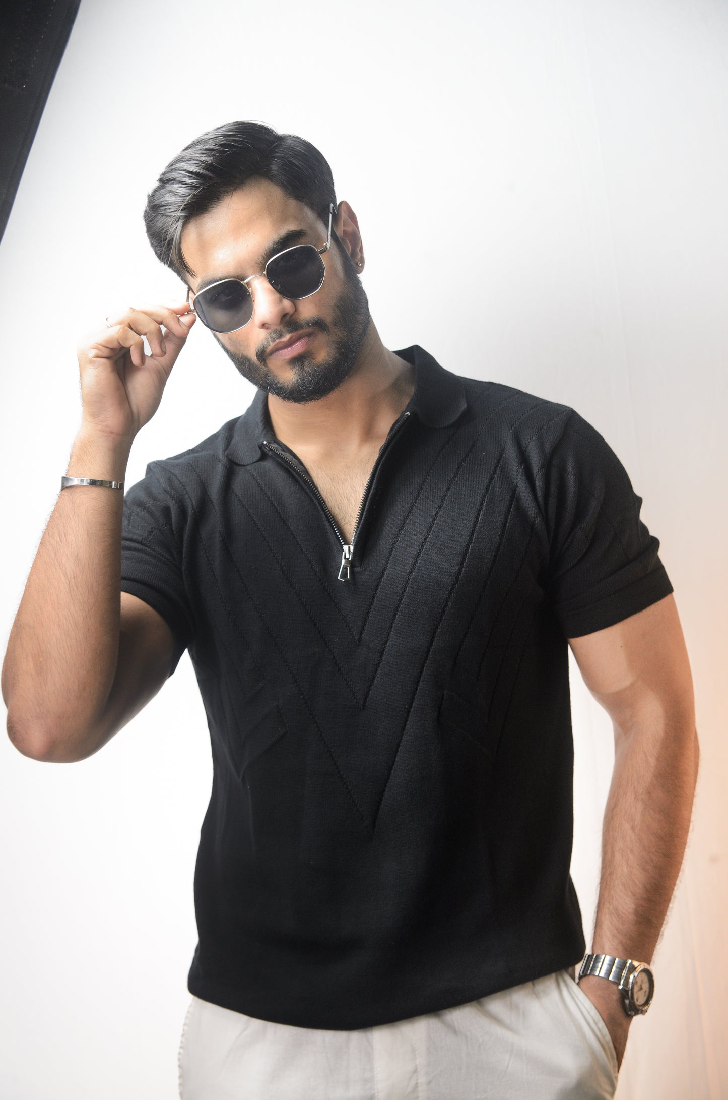 Mayfair Zip Polo T-shirt - BLACK