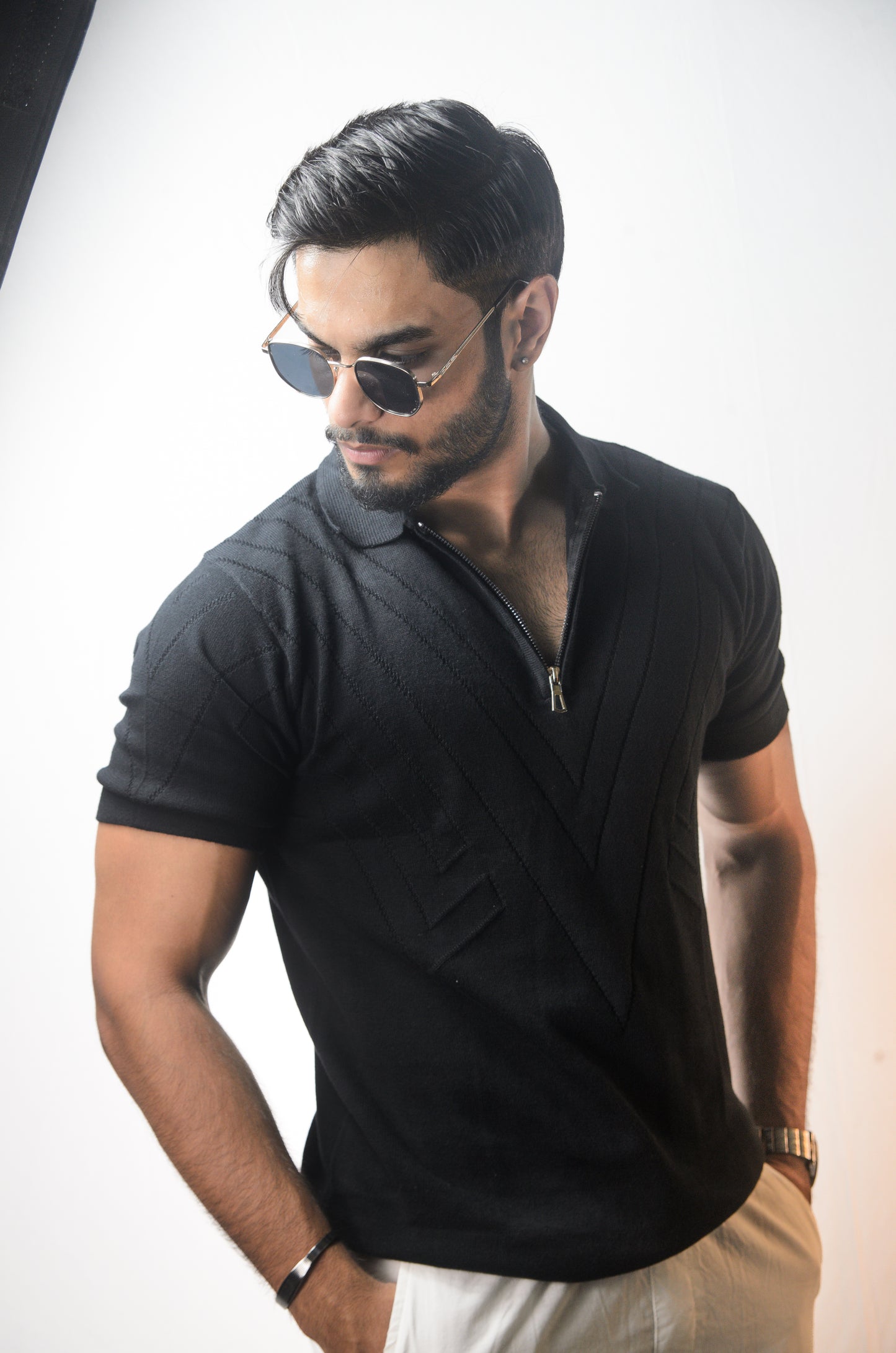 Mayfair Zip Polo T-shirt - BLACK