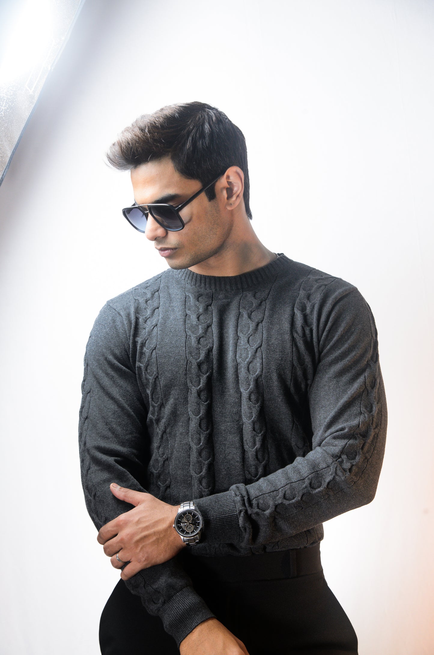 The Ashford Full Sleeve Knitted Tshirt - CHARCOAL