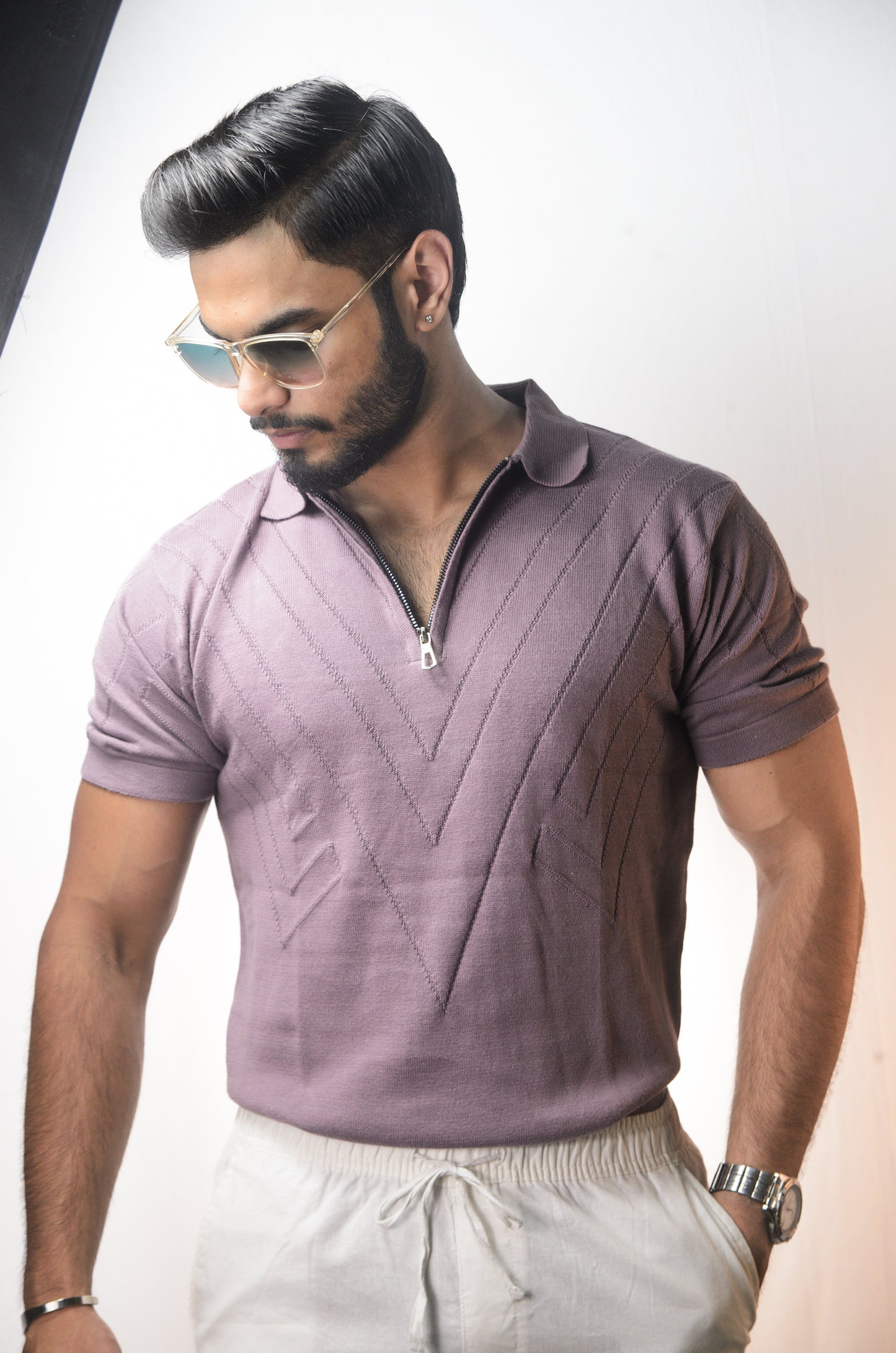 Mayfair Zip Polo T-shirt - PURPLE