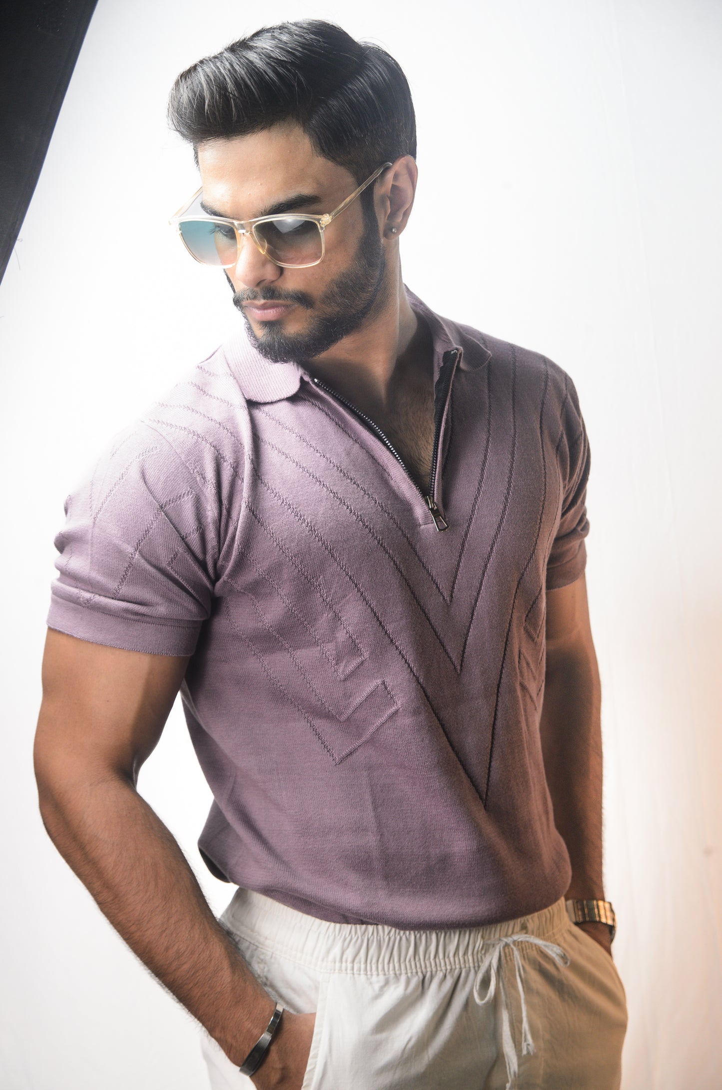 Mayfair Zip Polo T-shirt - PURPLE