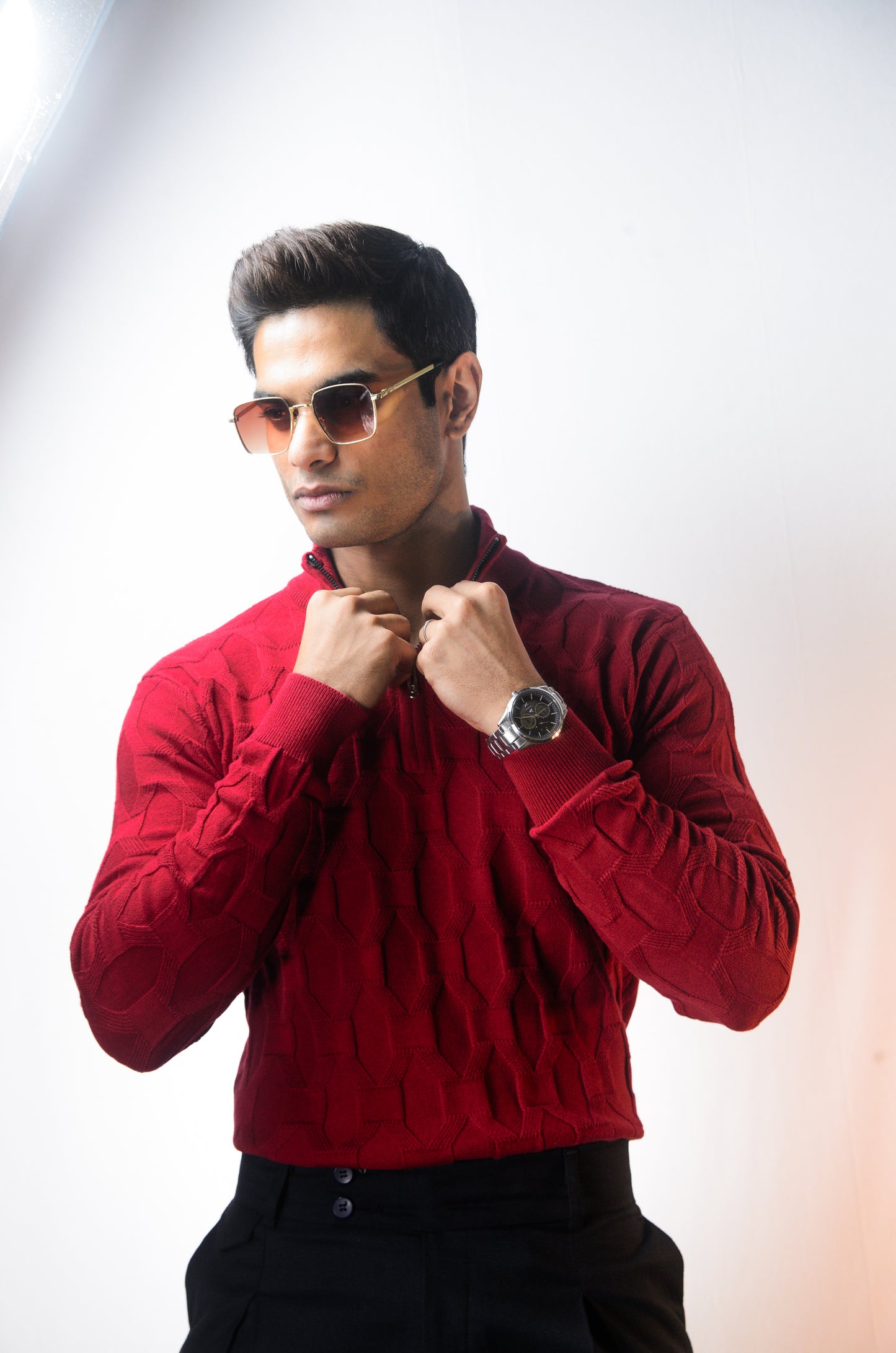 The Atlas Full Sleeve Knitted Tshirt - MAROON