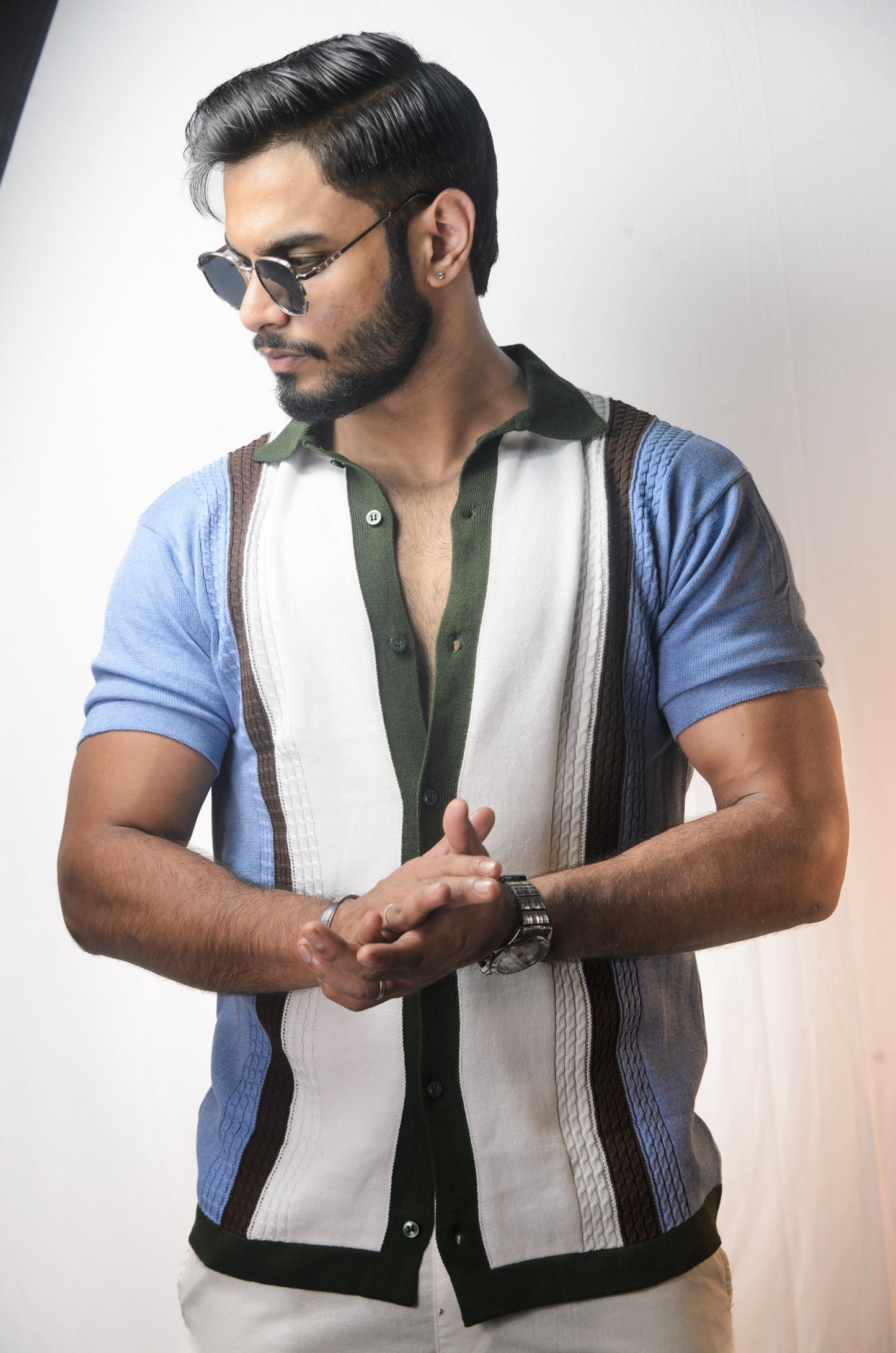 Coastal Luxe Knitted Shirt - SKY BLUE