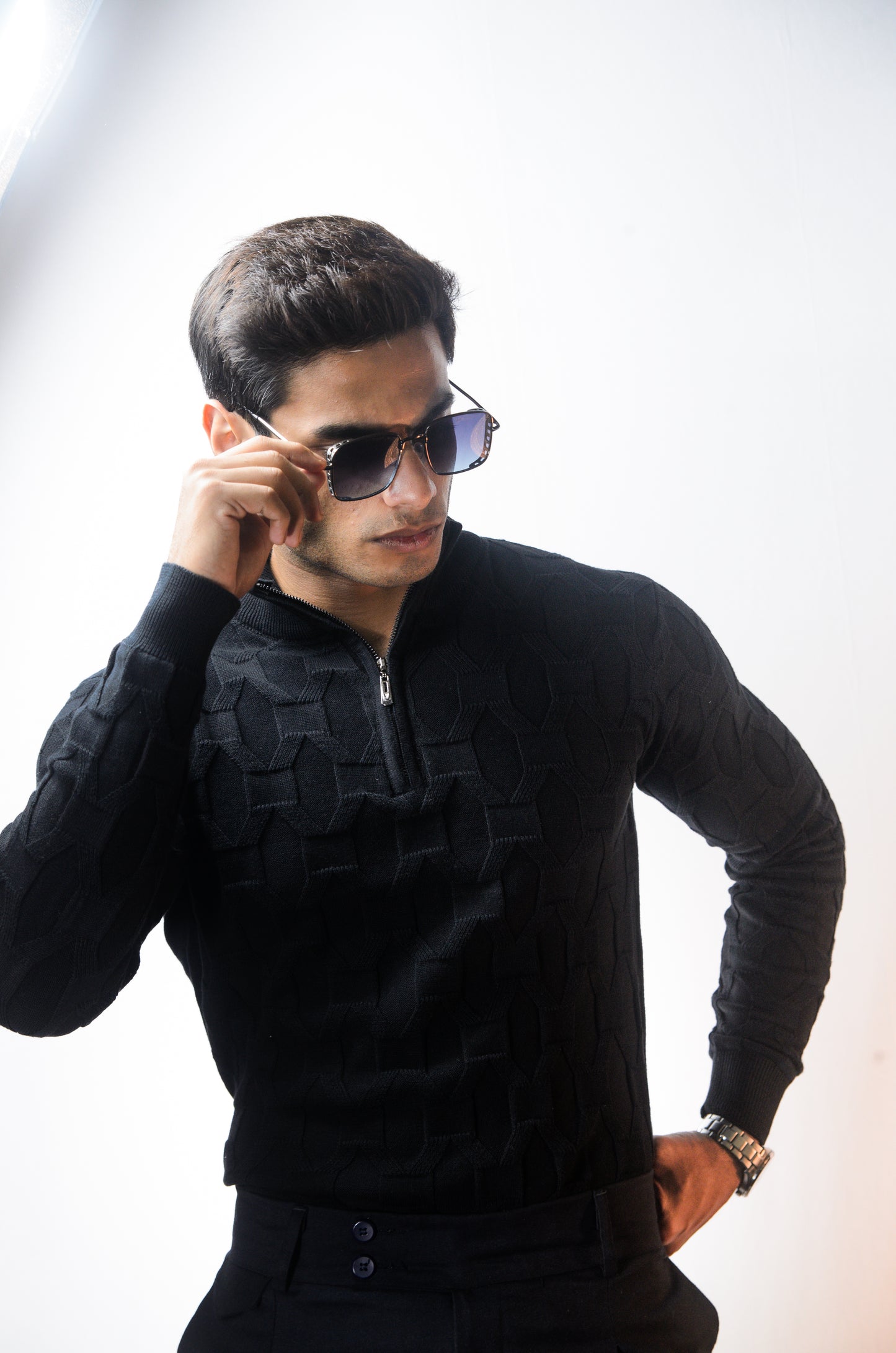 The Atlas Full Sleeve Knitted Tshirt - BLACK