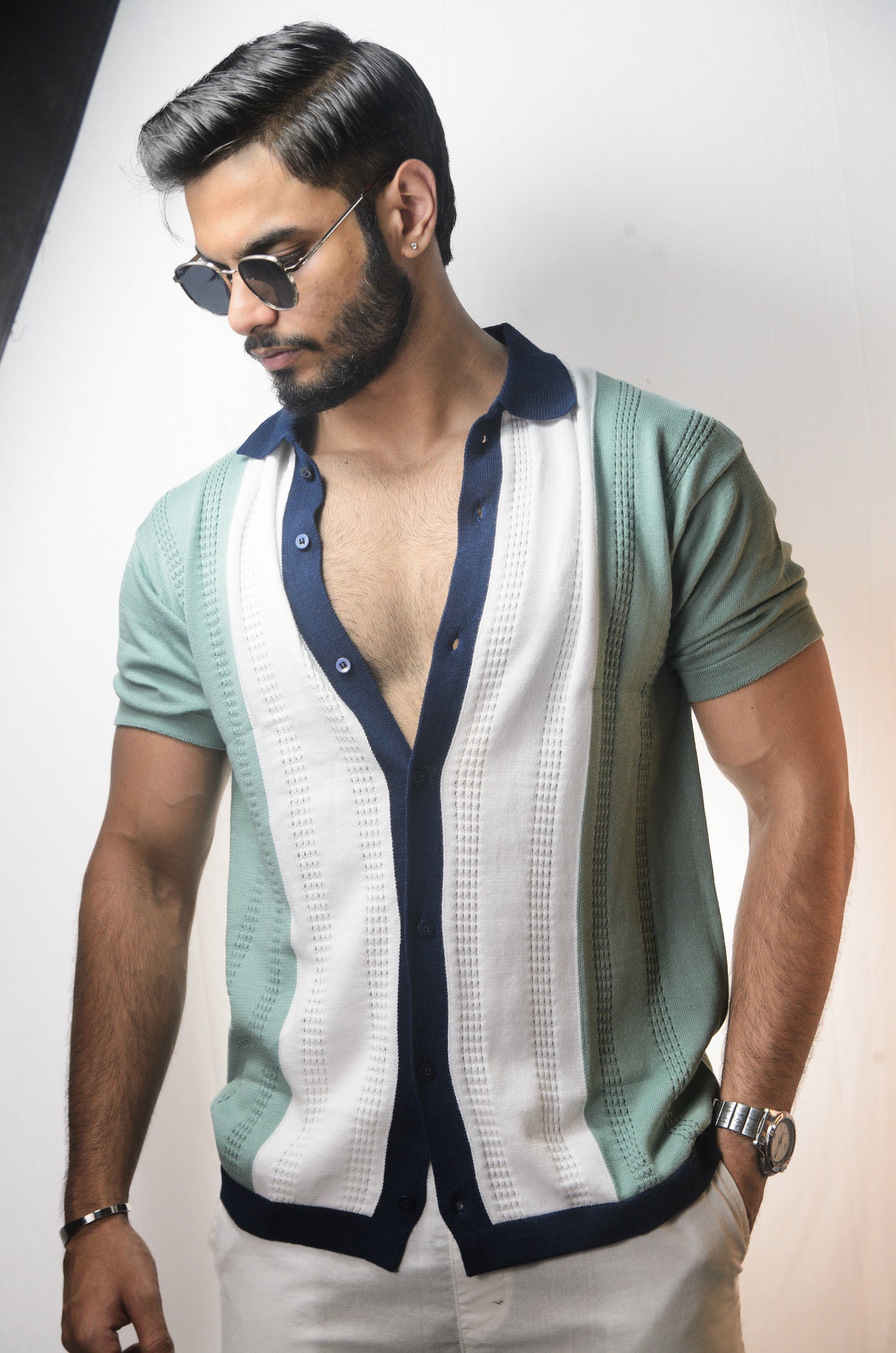 Old Town Knitted Shirt - CYAN