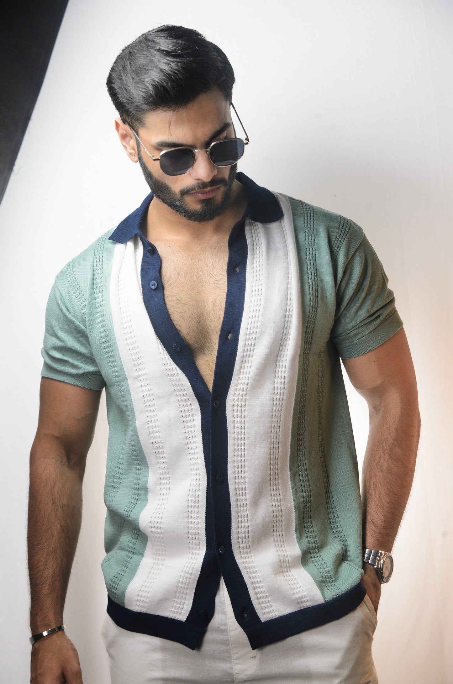 Old Town Knitted Shirt - CYAN
