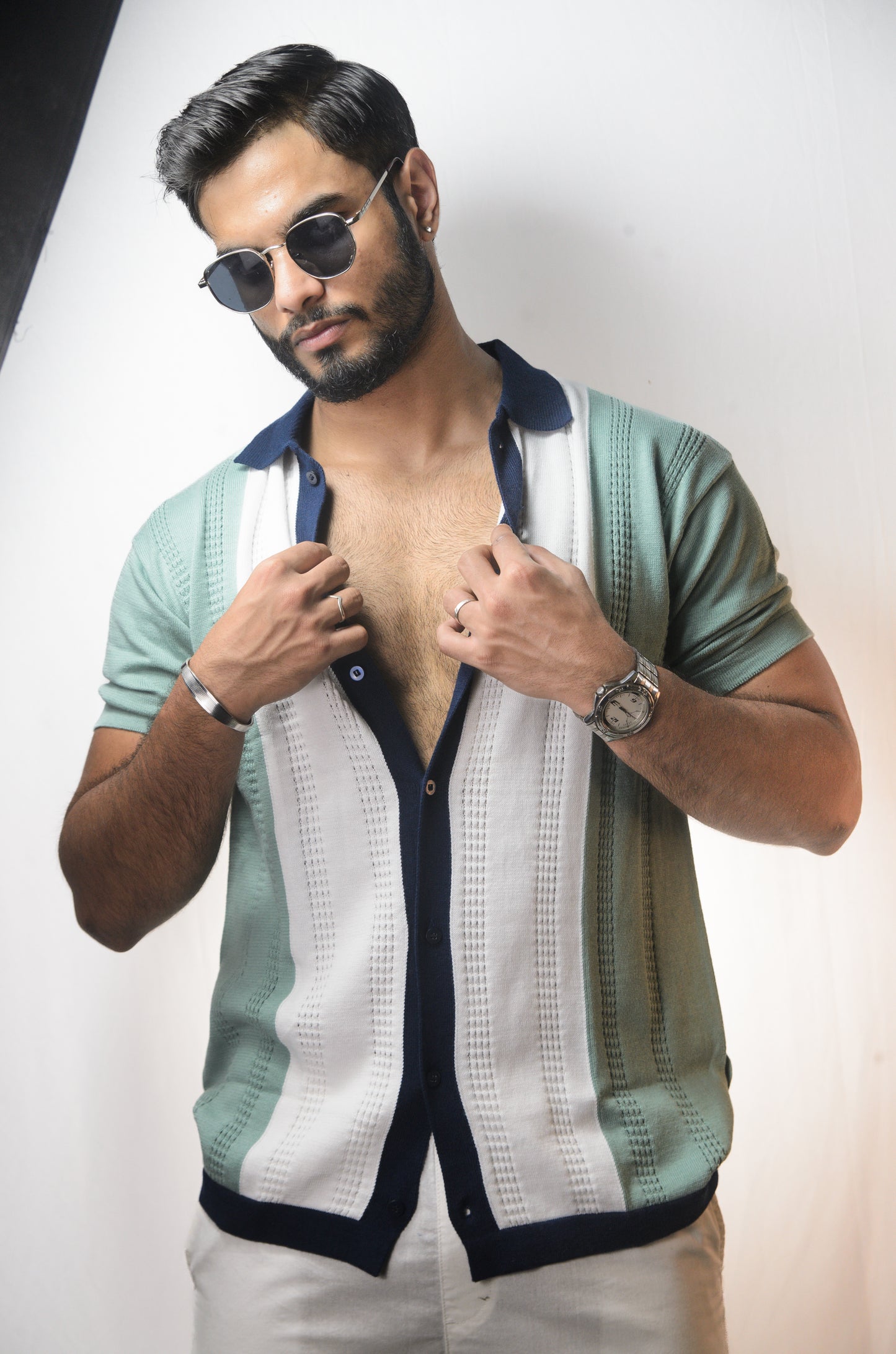 Old Town Knitted Shirt - CYAN