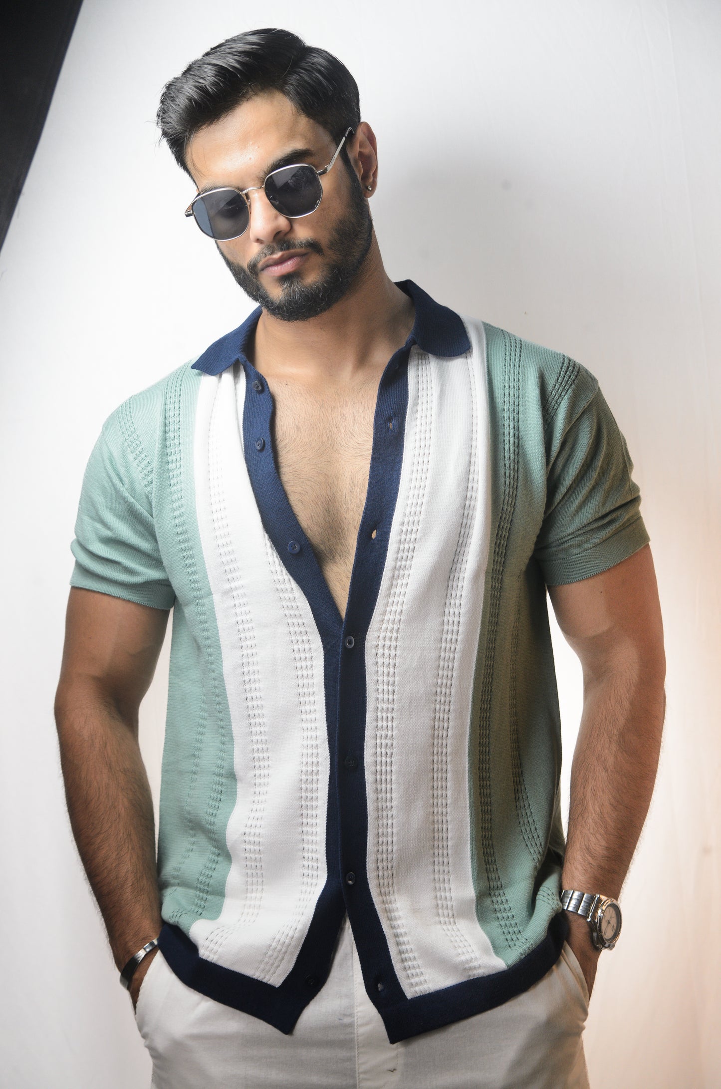 Old Town Knitted Shirt - CYAN
