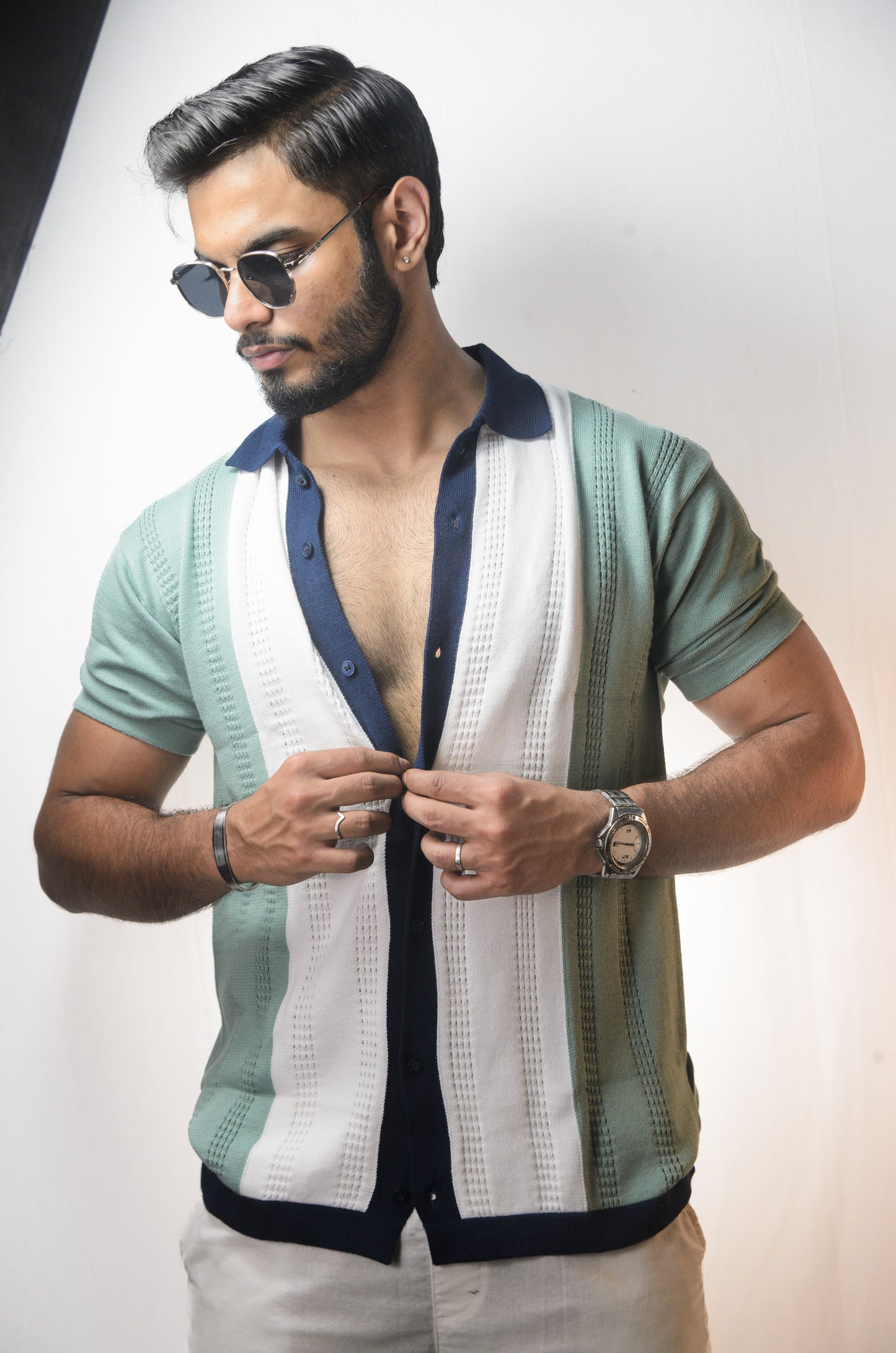 Old Town Knitted Shirt - CYAN