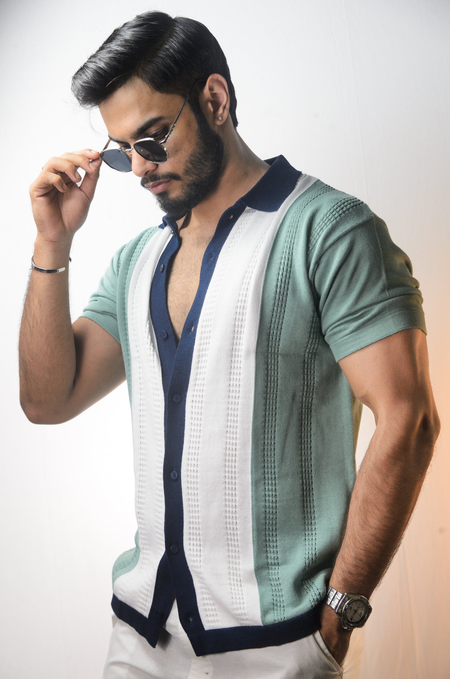 Old Town Knitted Shirt - CYAN