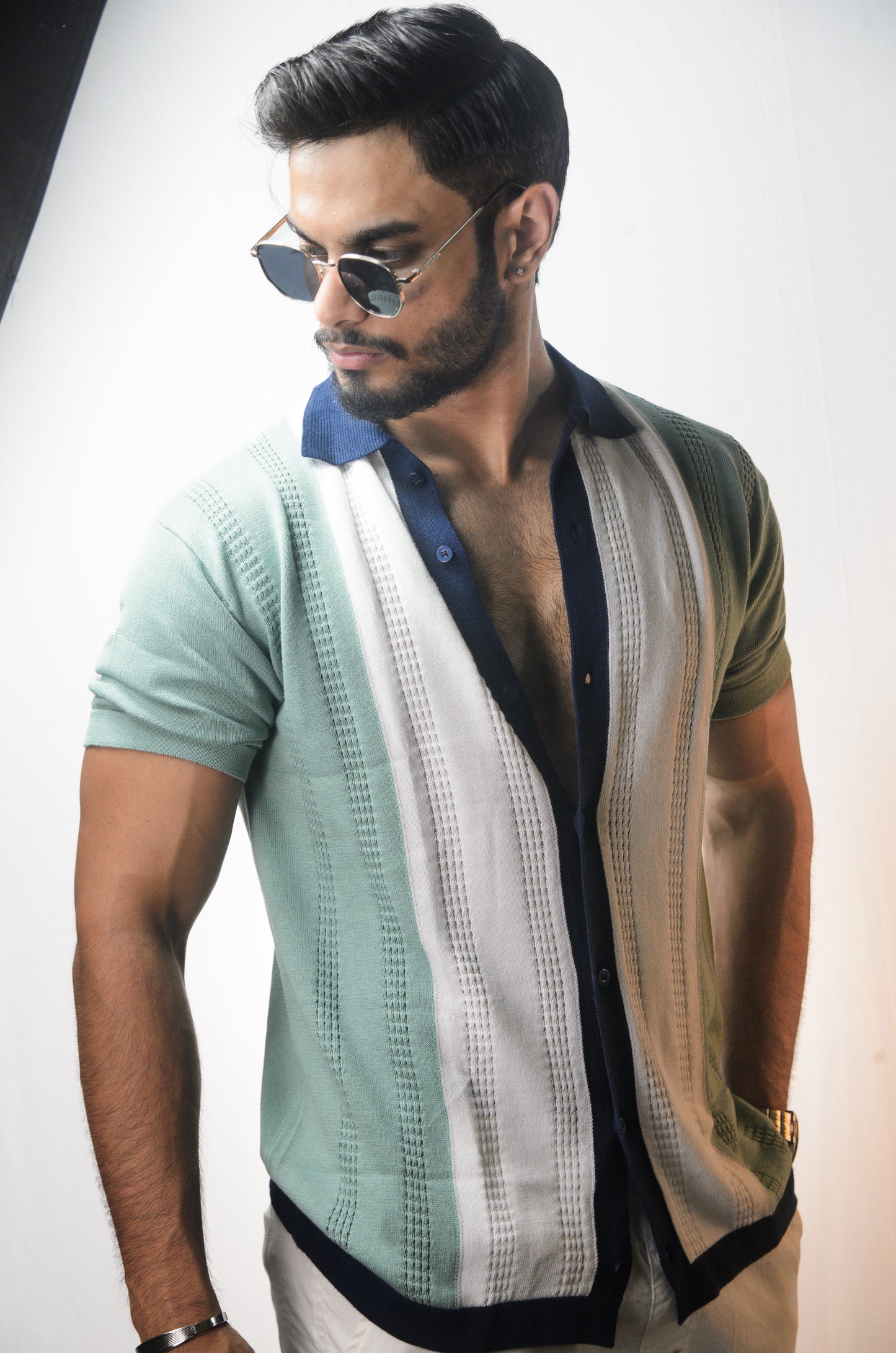 Old Town Knitted Shirt - CYAN