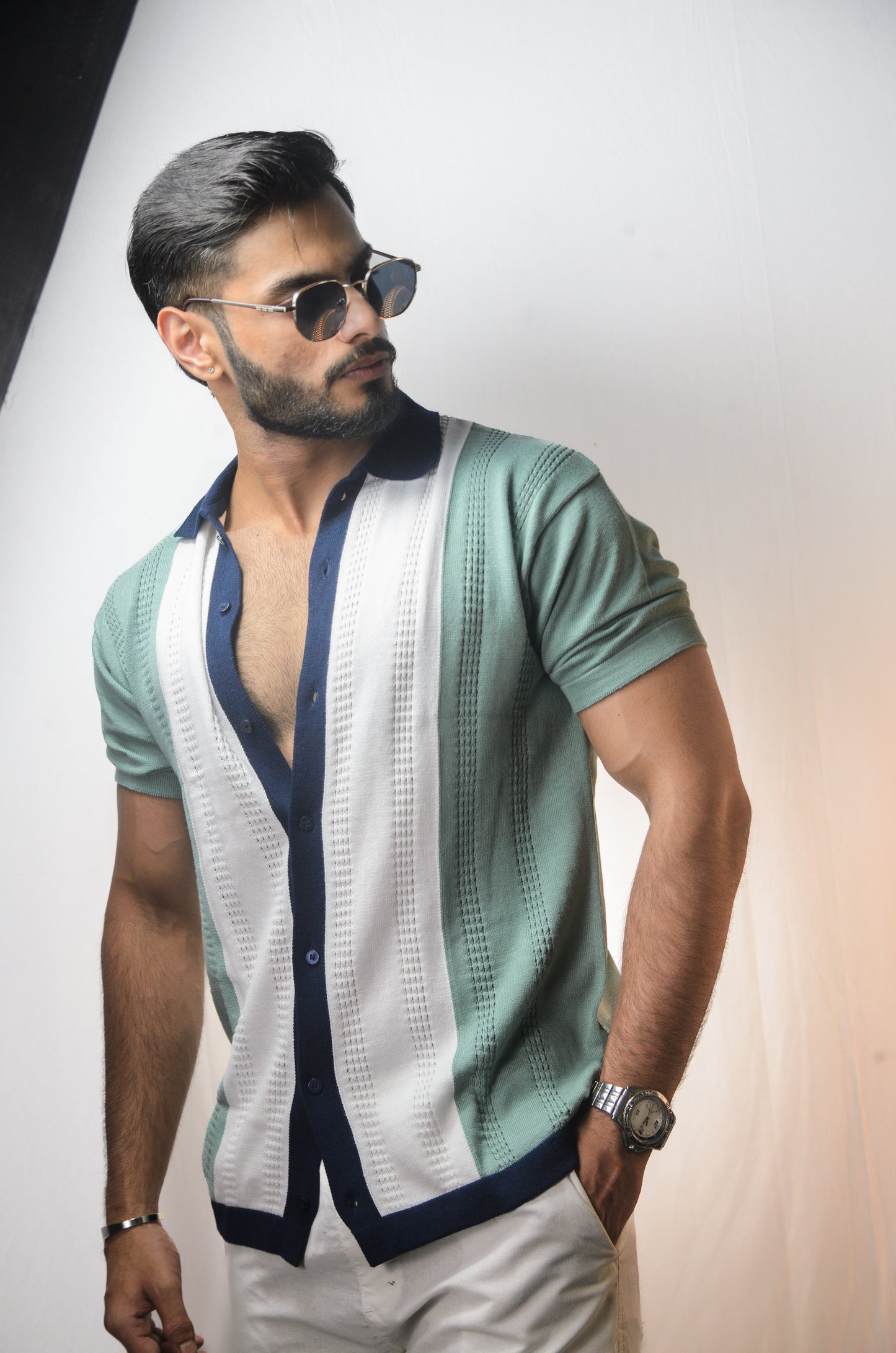 Old Town Knitted Shirt - CYAN