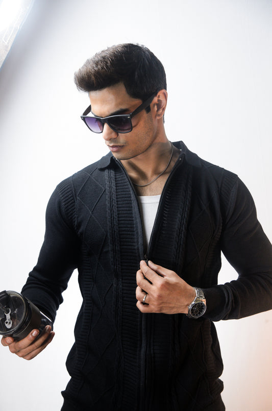 The Montague Full Zip Long Sleeve Tshirt - BLACK