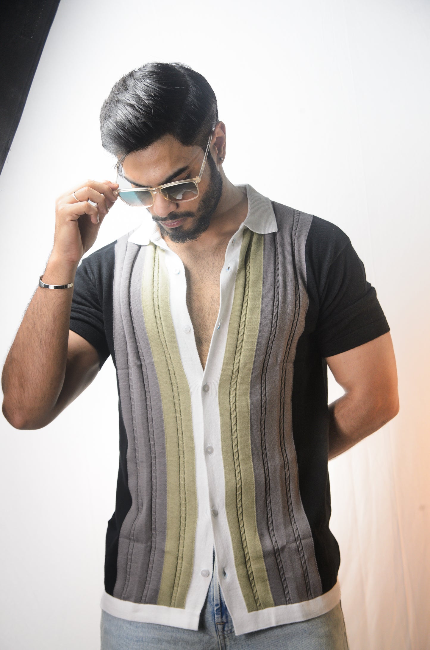 Vintage Cabel Knit Shirt - BLACK