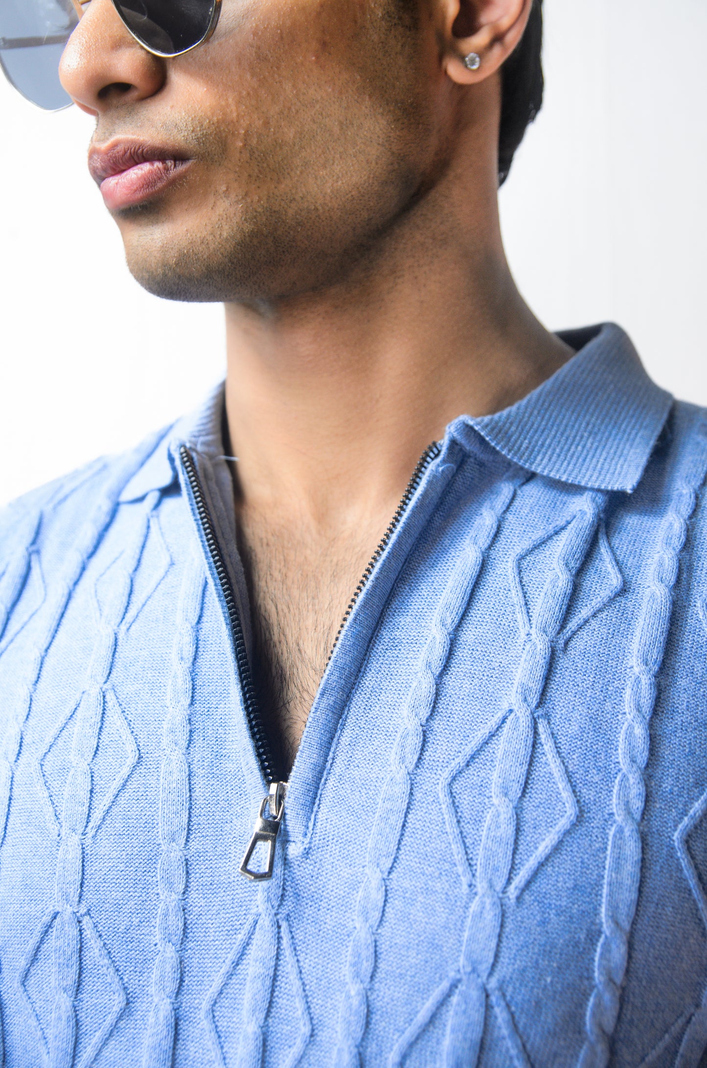 Azure Knit Polo T-Shirt - SKYBLUE