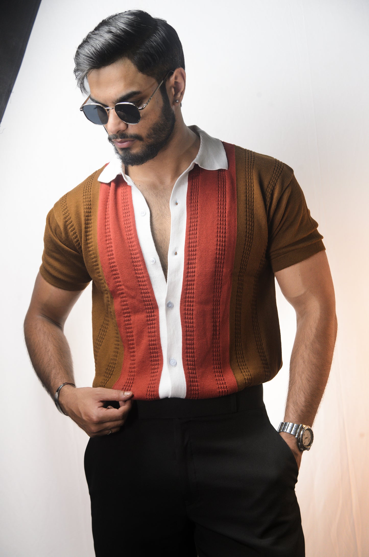Old Town Knitted Shirt - BROWN