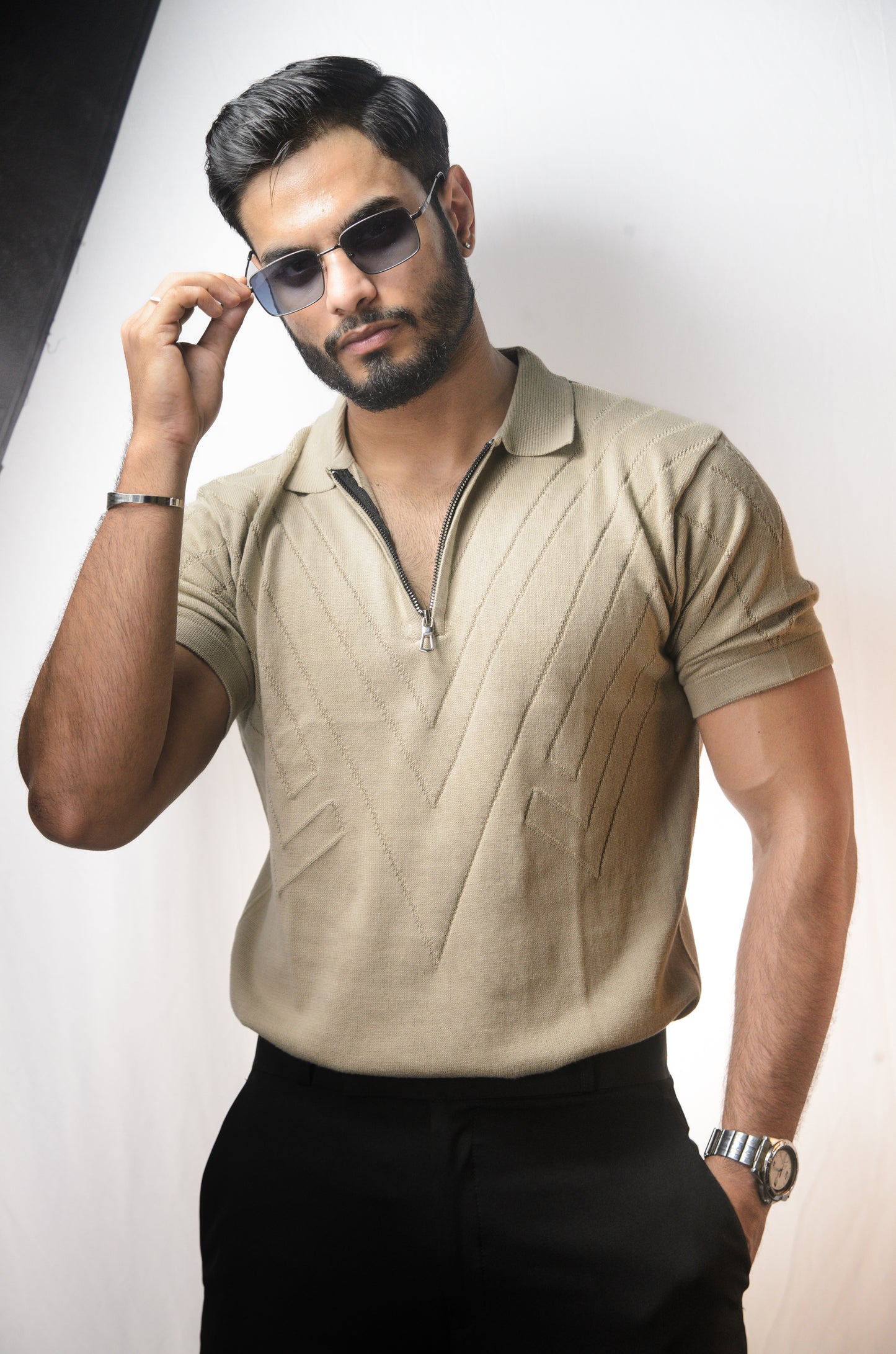 Mayfair Zip Polo T-shirt - BEIGE