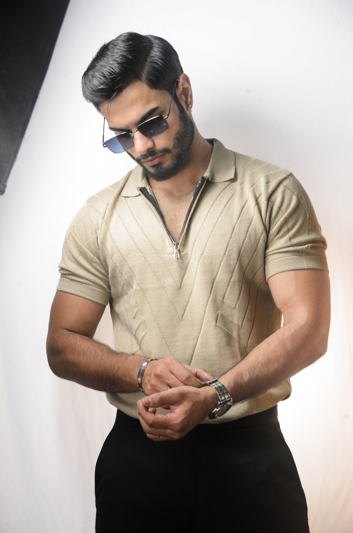 Mayfair Zip Polo T-shirt - BEIGE