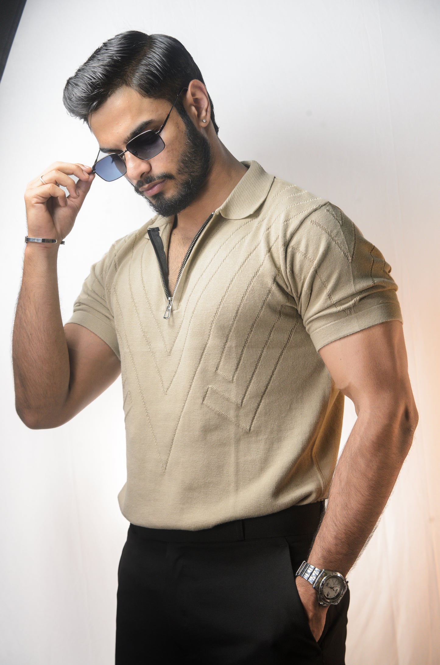Mayfair Zip Polo T-shirt - BEIGE