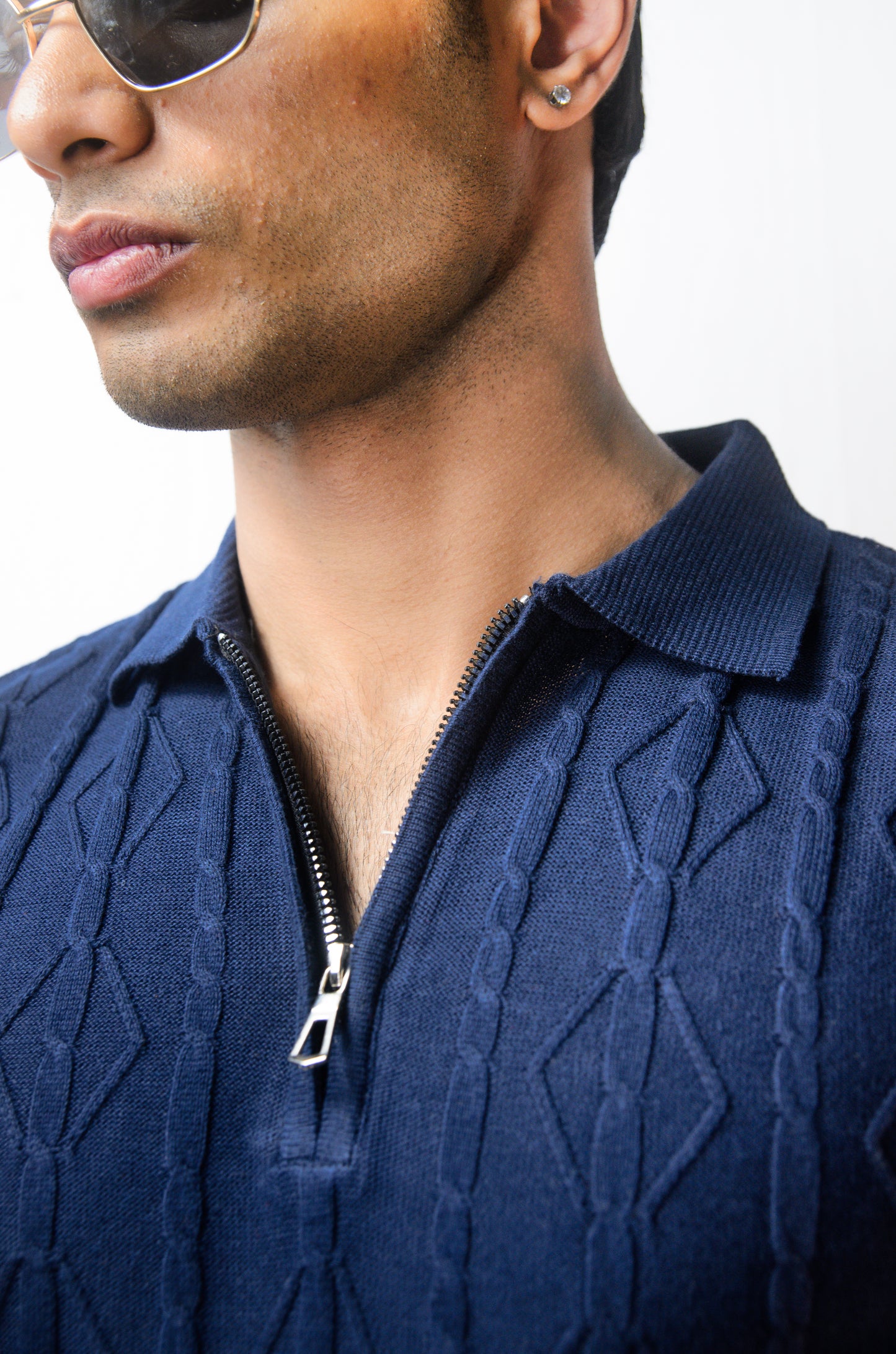 Azure Knit Polo T-Shirt - NAVY
