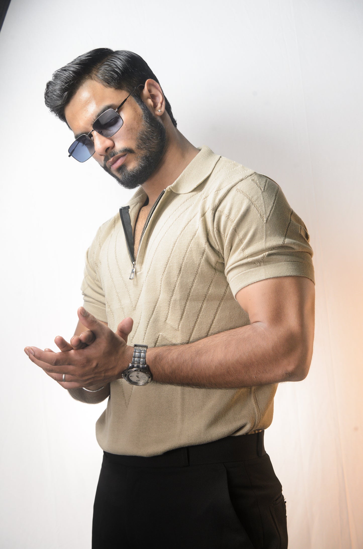 Mayfair Zip Polo T-shirt - BEIGE