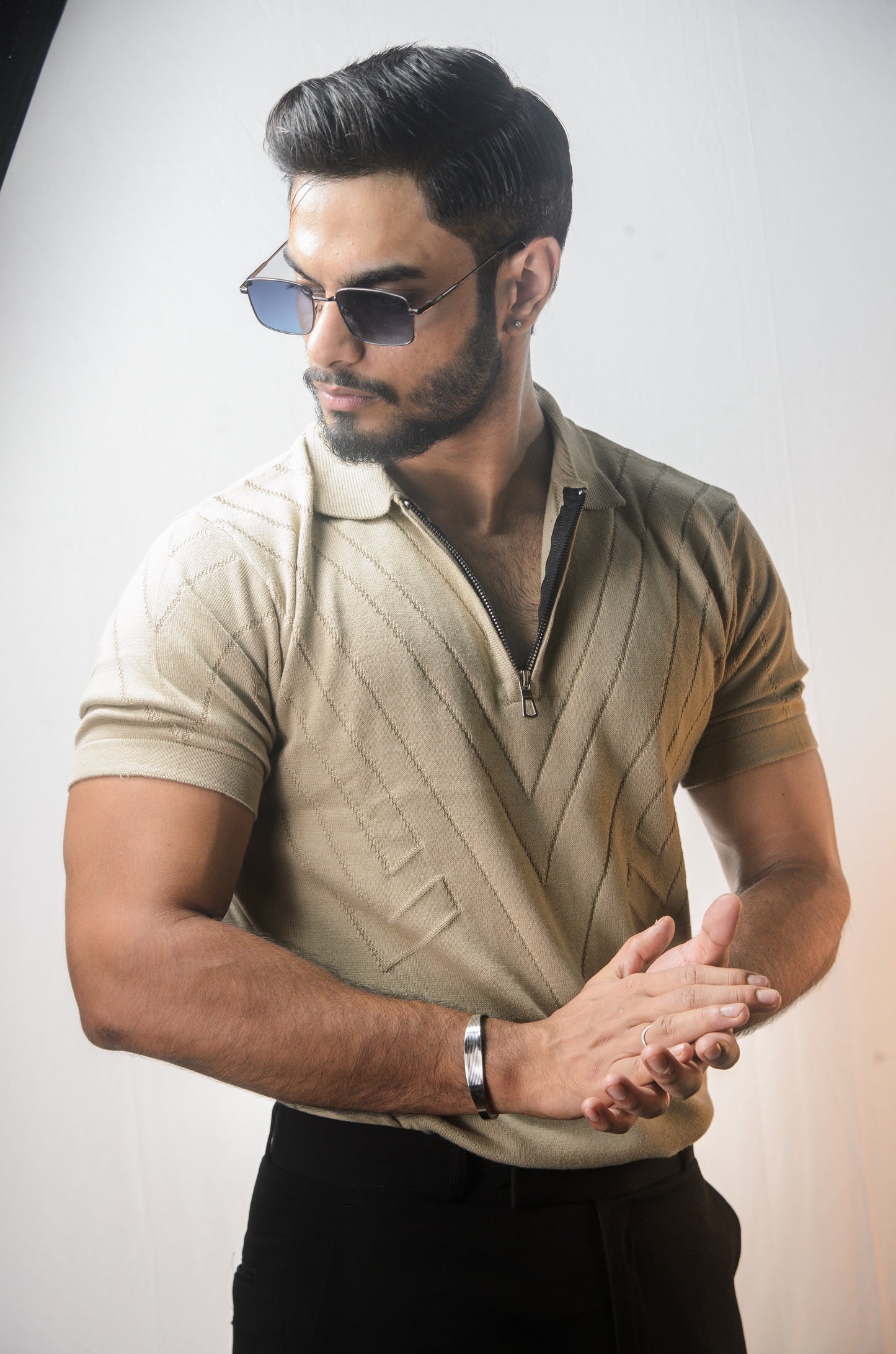 Mayfair Zip Polo T-shirt - BEIGE