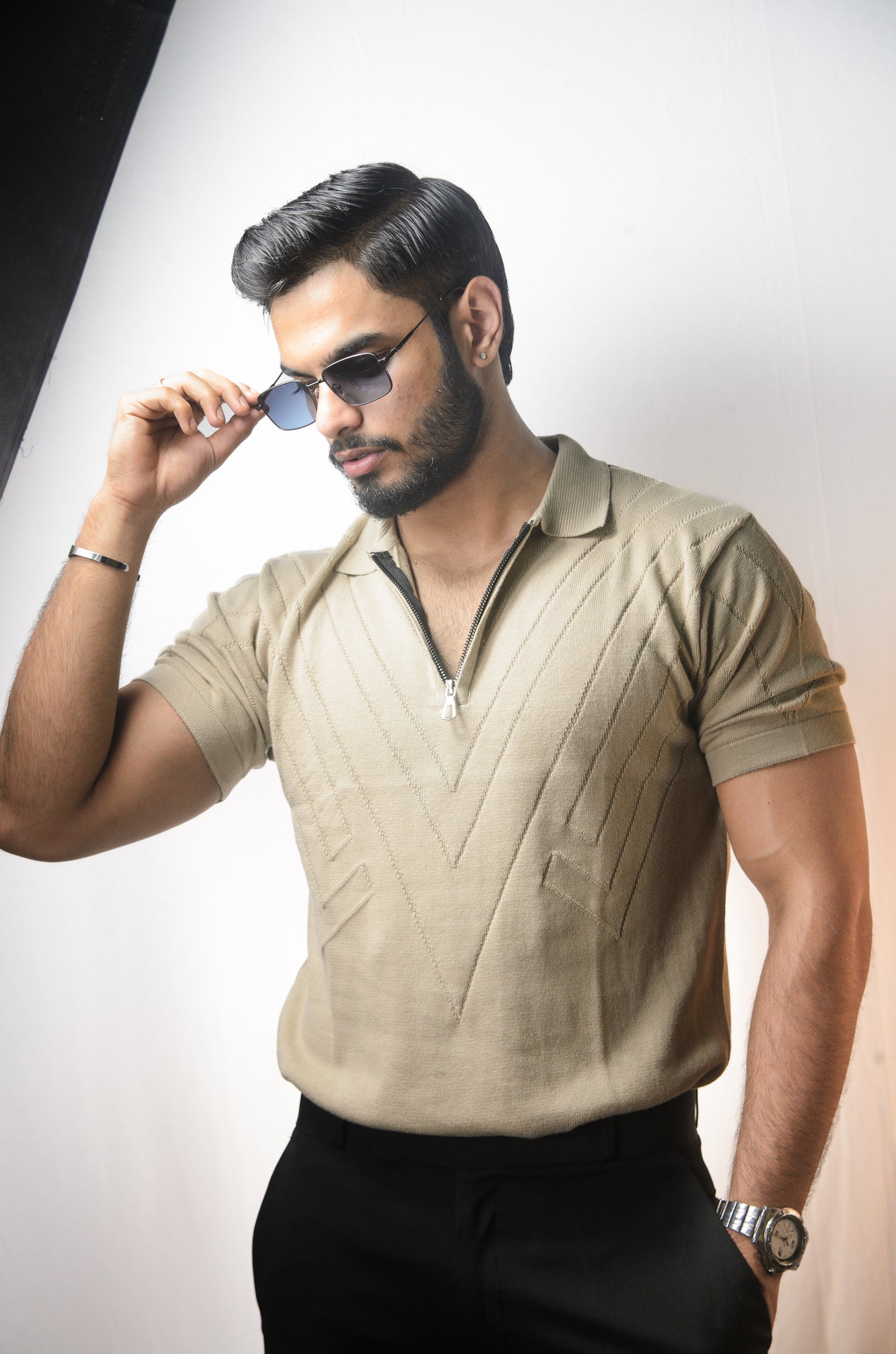 Mayfair Zip Polo T-shirt - BEIGE