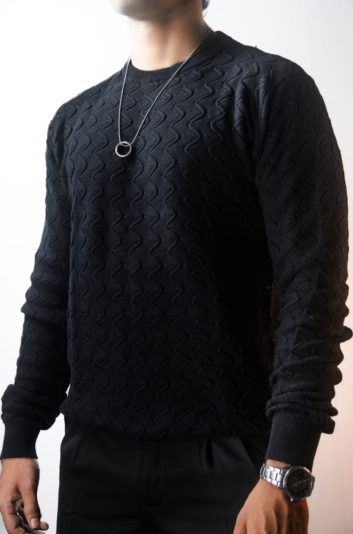 Classic Wave Full Sleeve Tshirt - BLACK