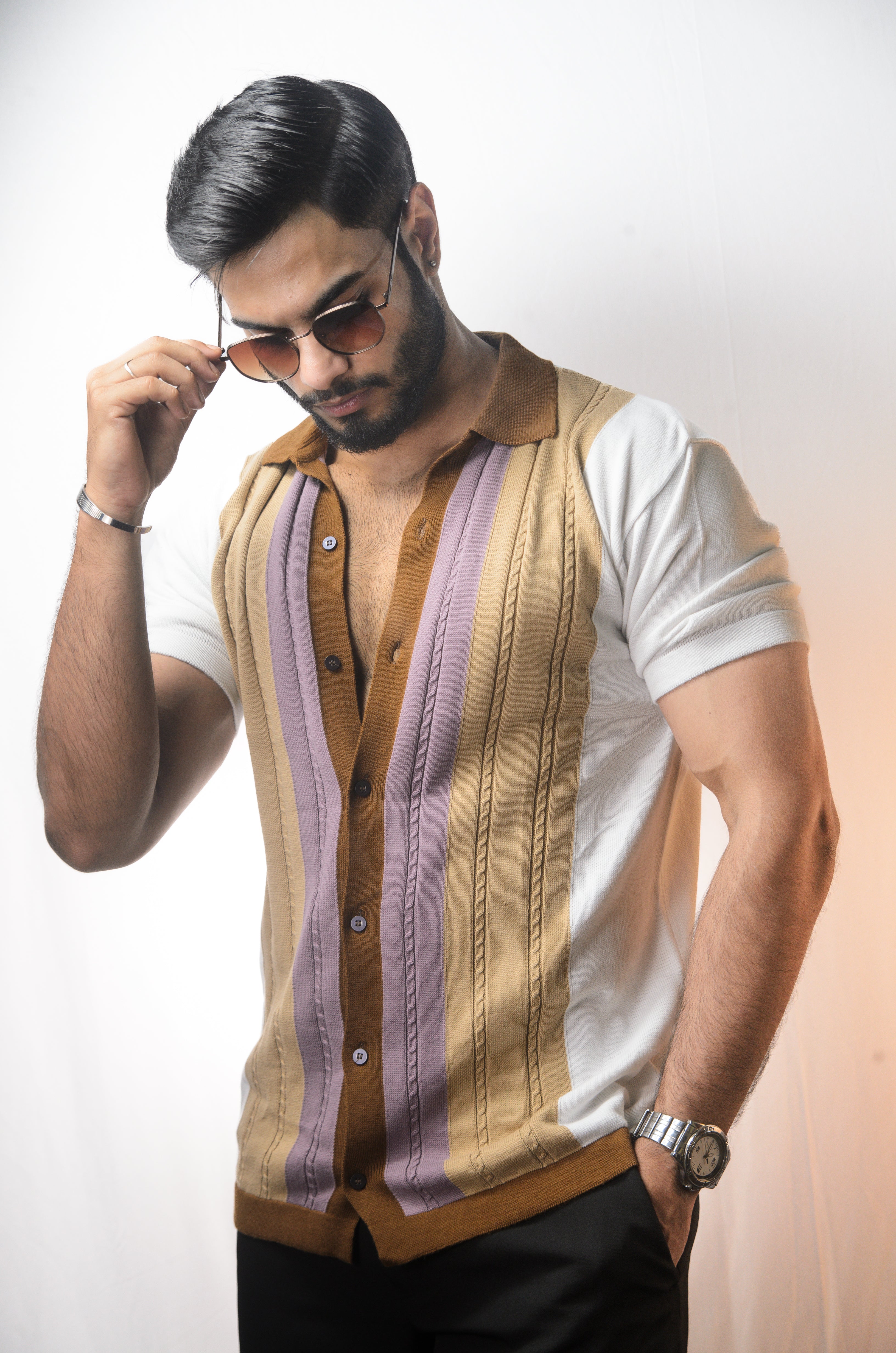 Vintage Cabel Knit Shirt - White - Image 1