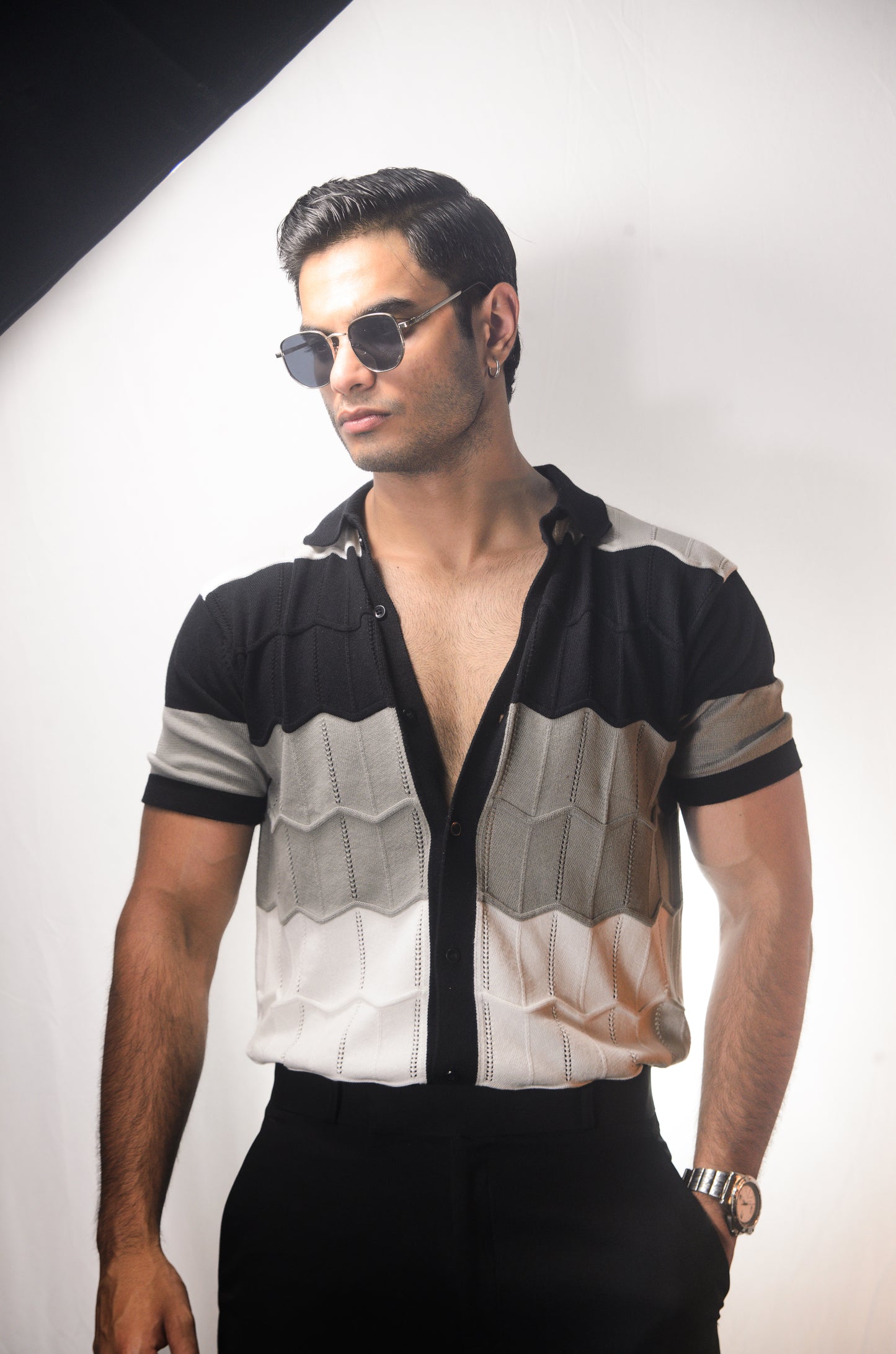 The Chill Stitch Knitted Shirt - BLACK