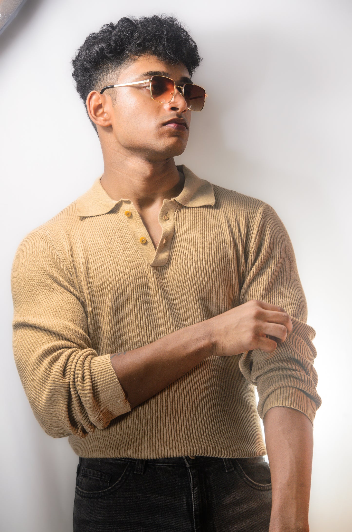The Valmont Full Sleeve Polo - BEIGE