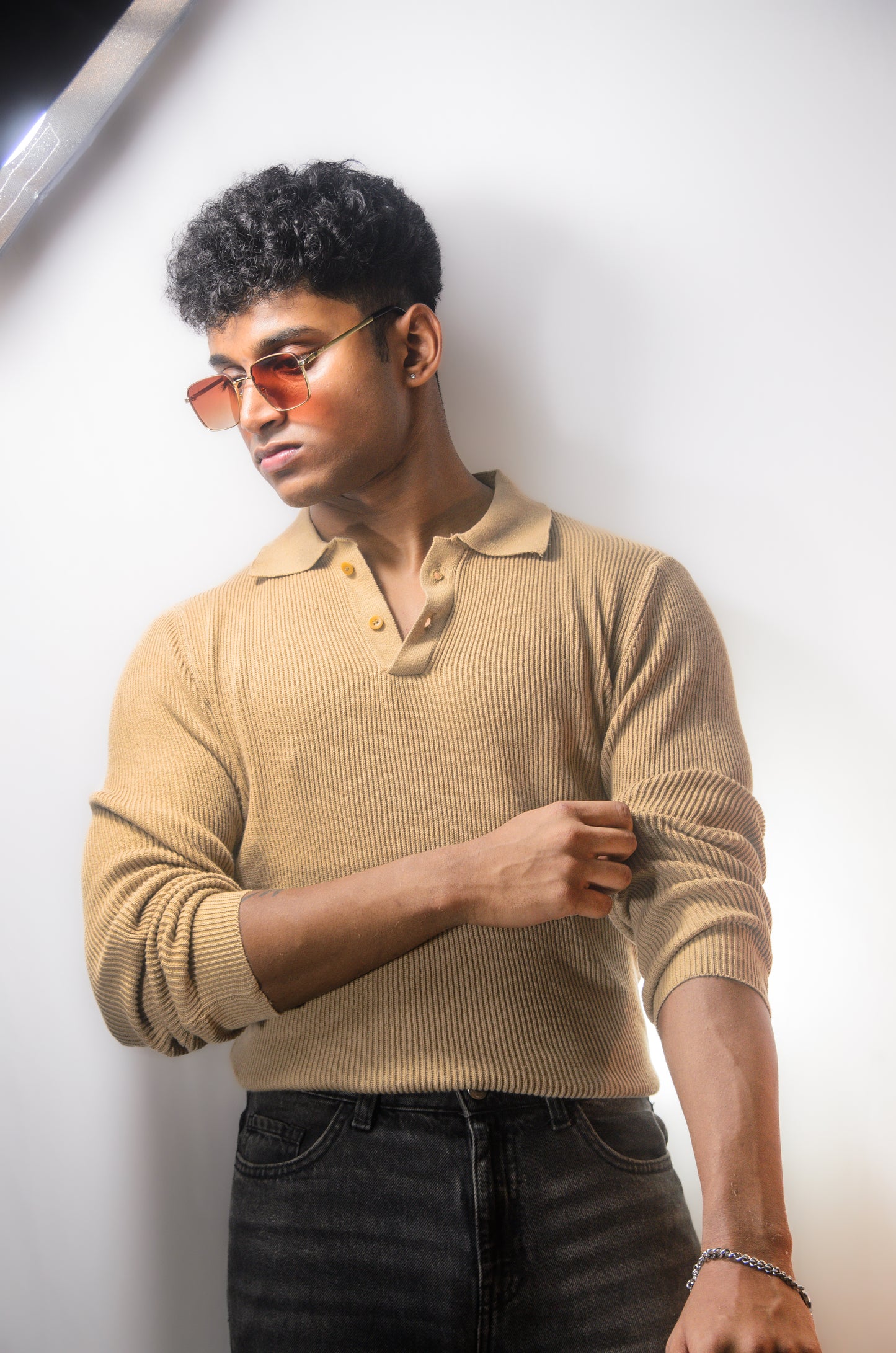 The Valmont Full Sleeve Polo - BEIGE