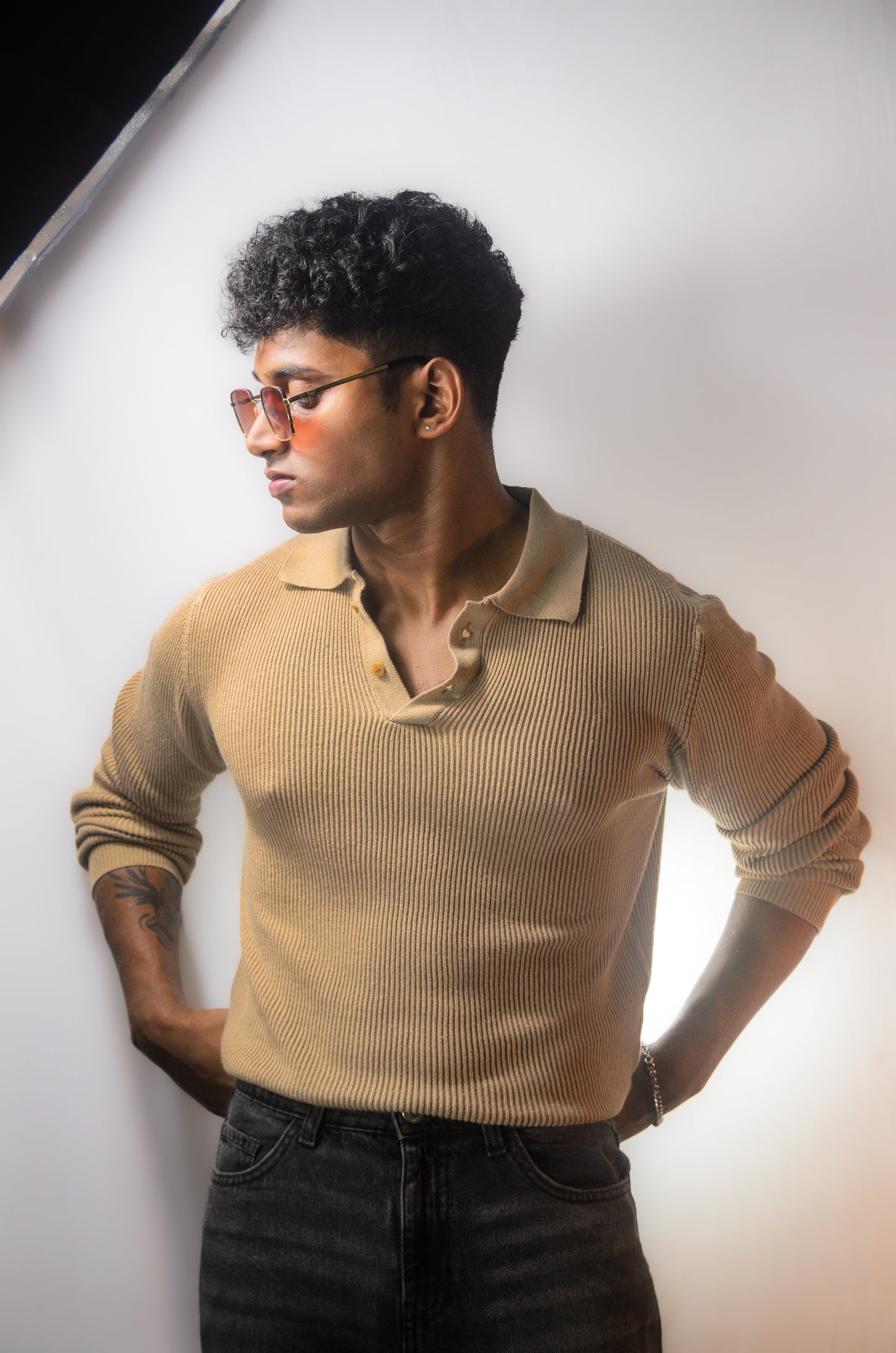 The Valmont Full Sleeve Polo - BEIGE