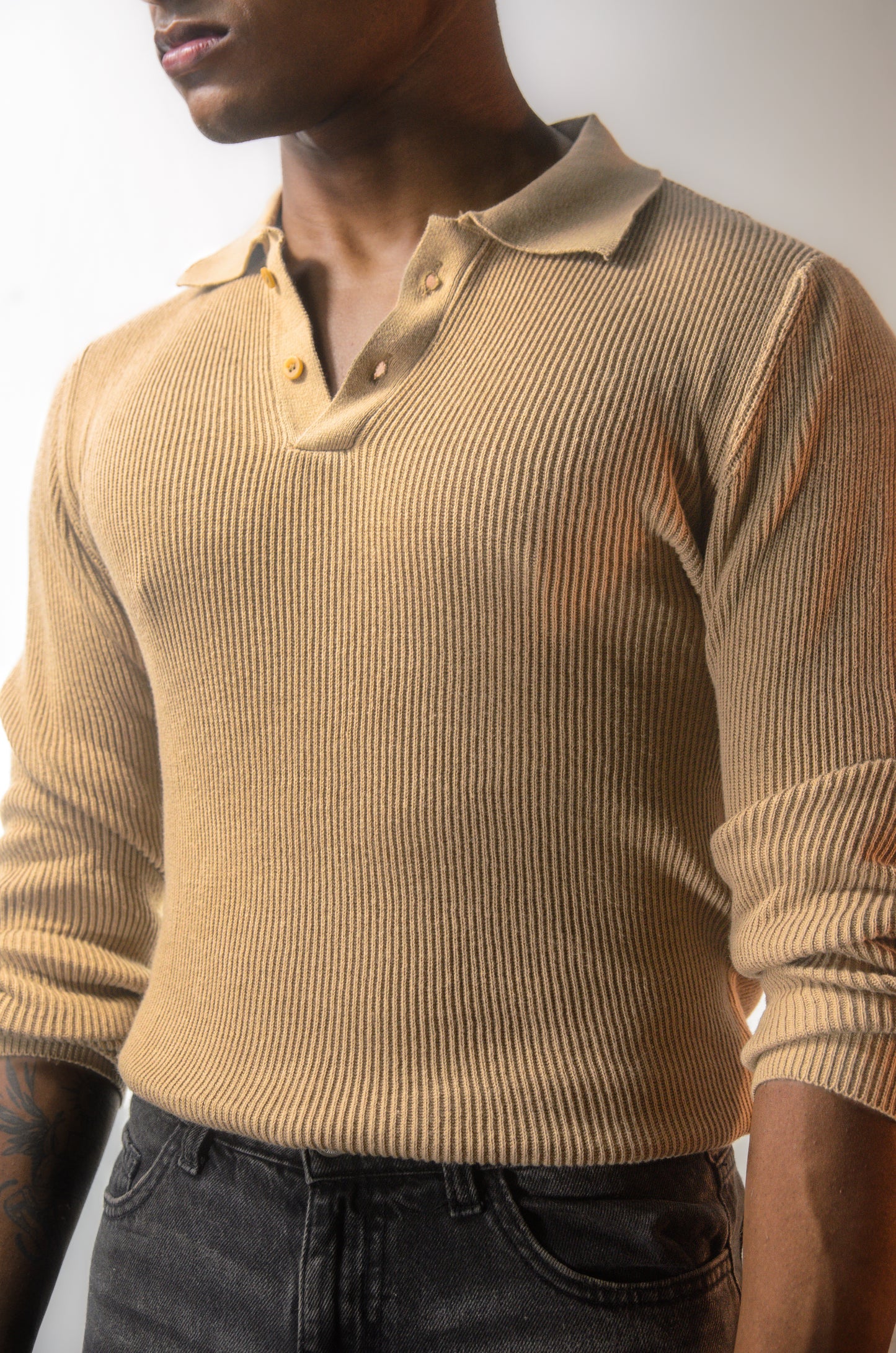 The Valmont Full Sleeve Polo - BEIGE