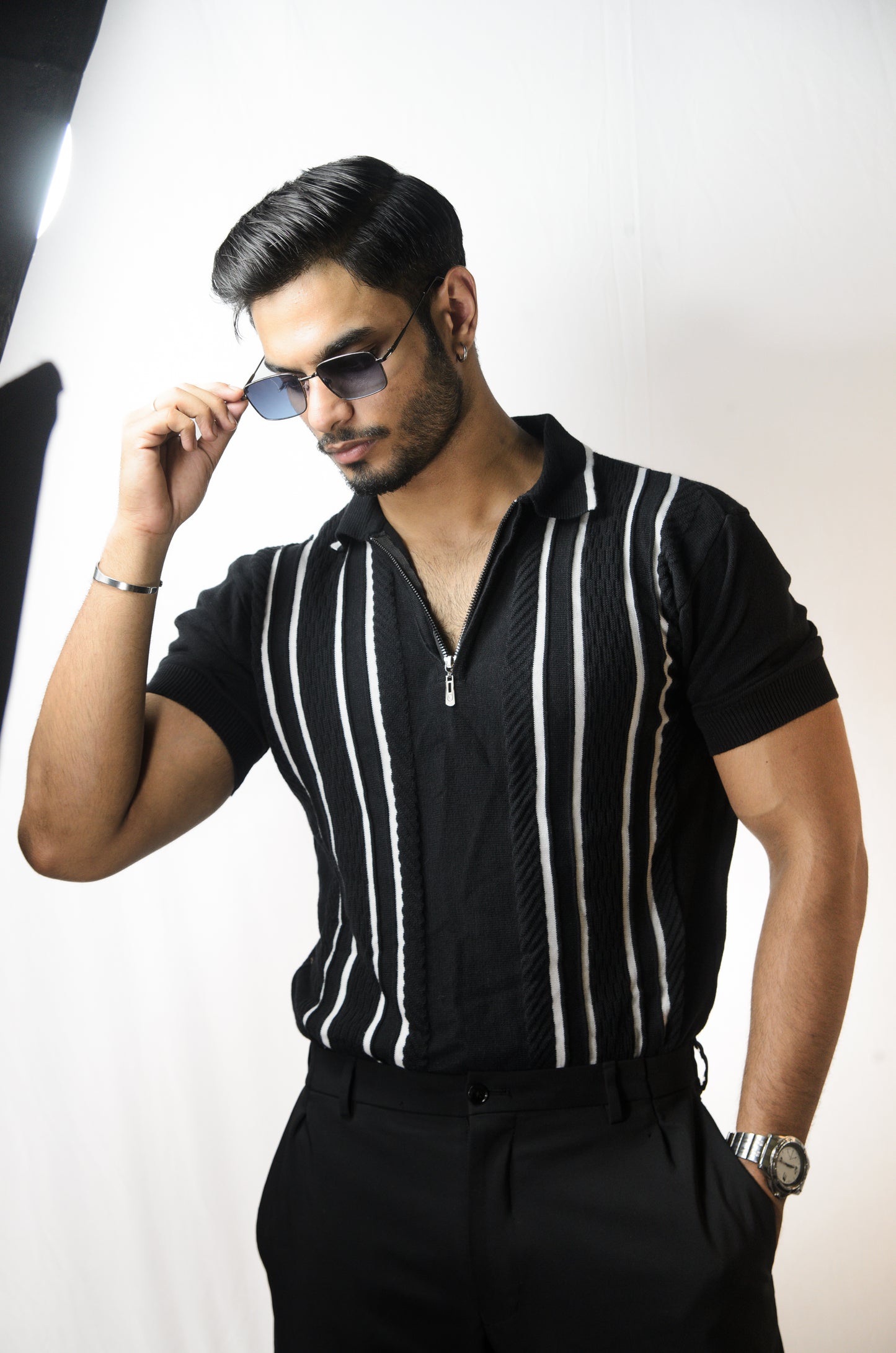 Textured Polo T-Shirt - BLACK
