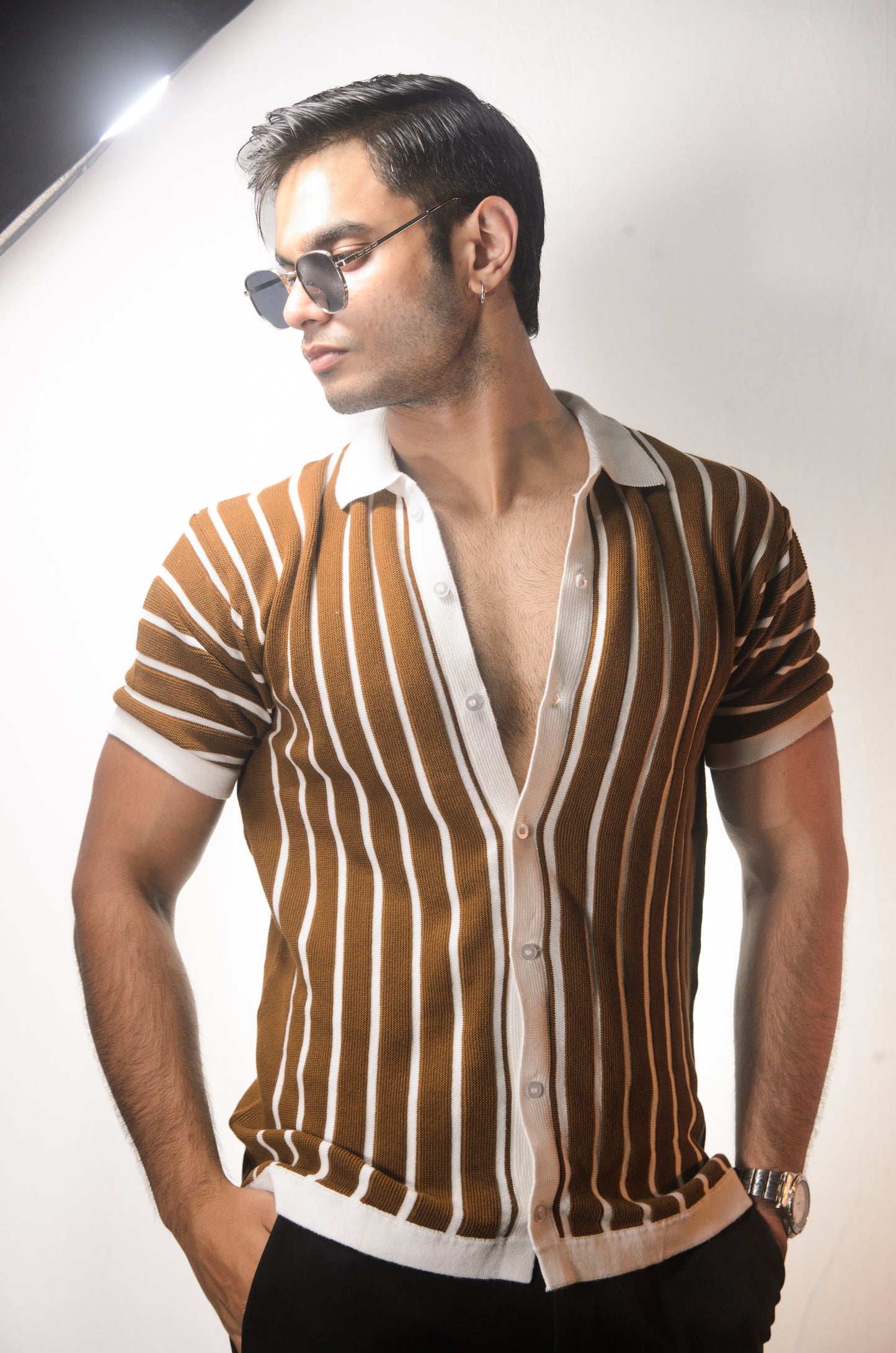 Soho Style Knitted Shirt -BROWN