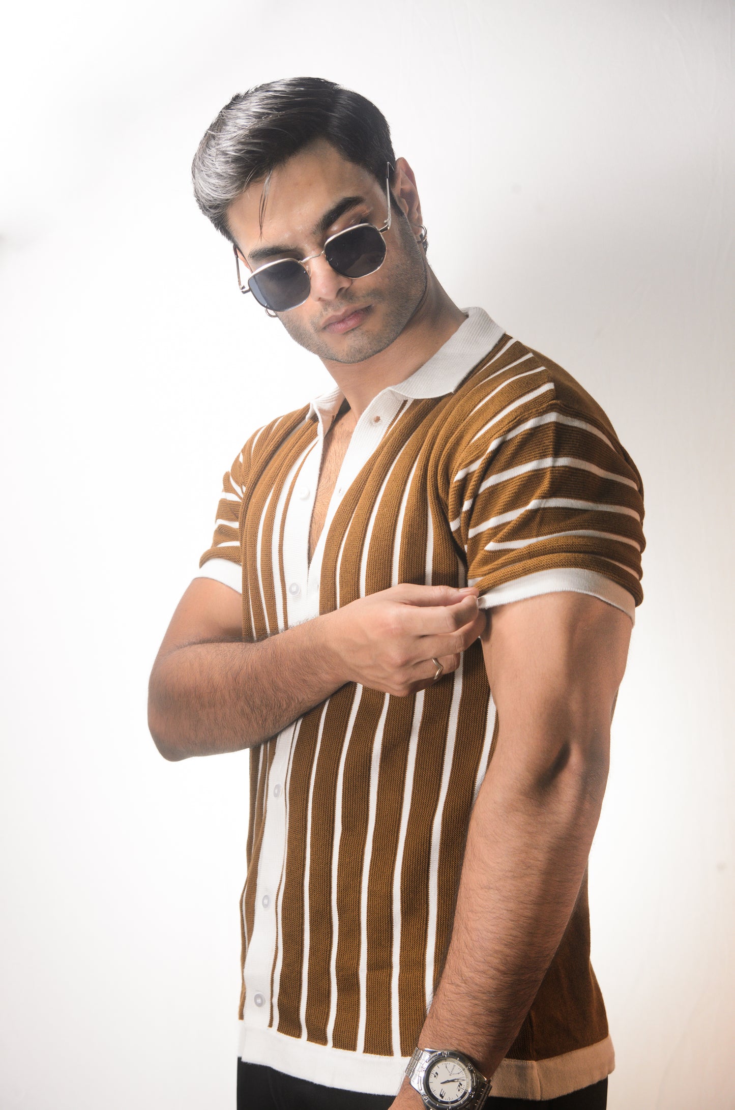 Soho Style Knitted Shirt -BROWN