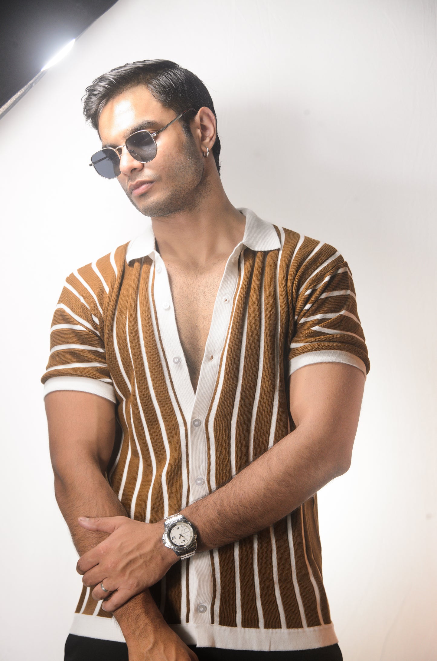 Soho Style Knitted Shirt -BROWN