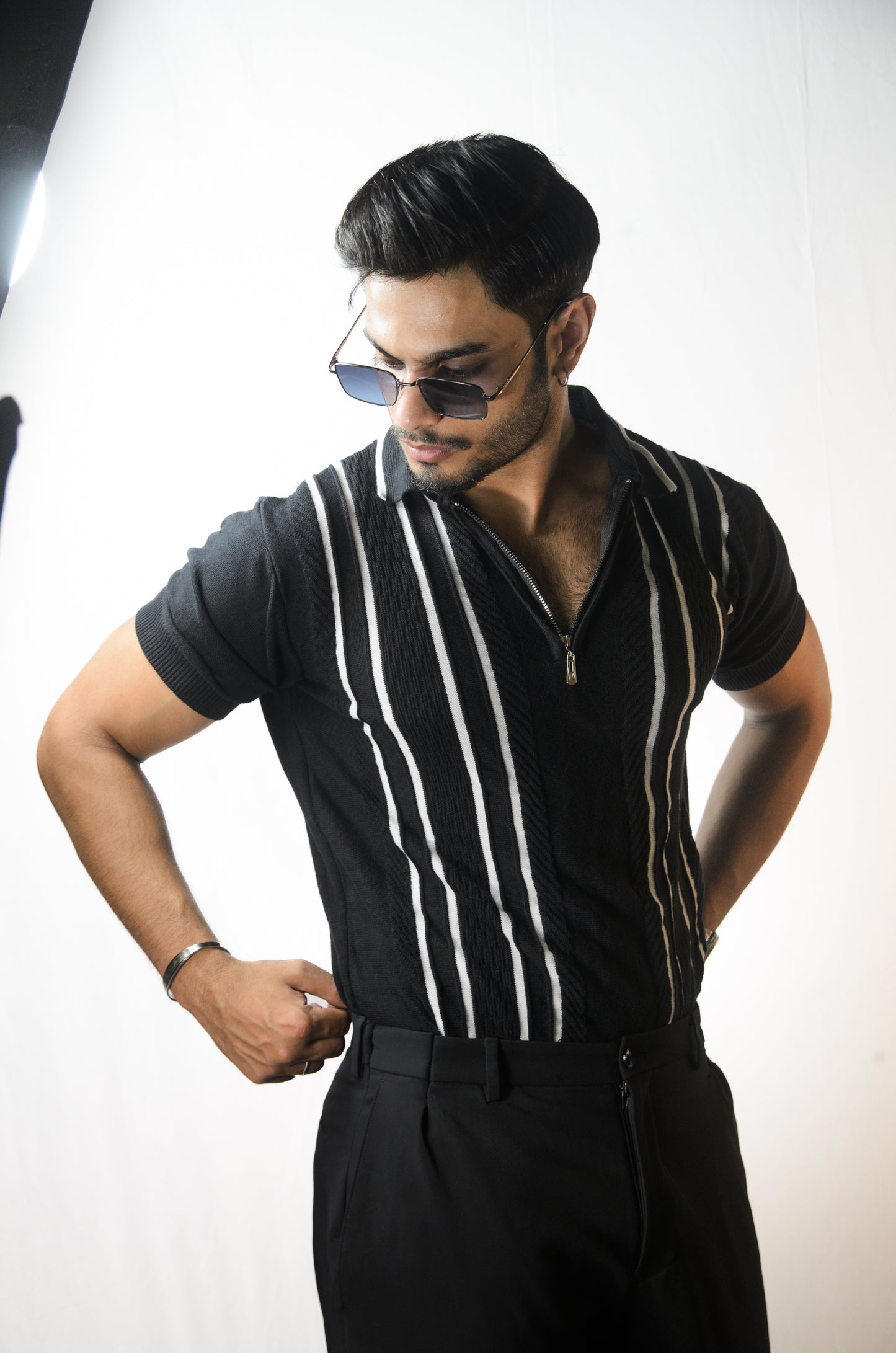 Textured Polo T-Shirt - BLACK