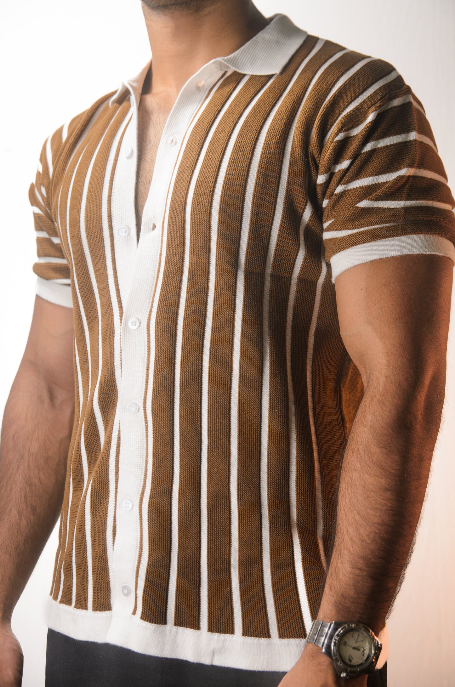 Soho Style Knitted Shirt -BROWN