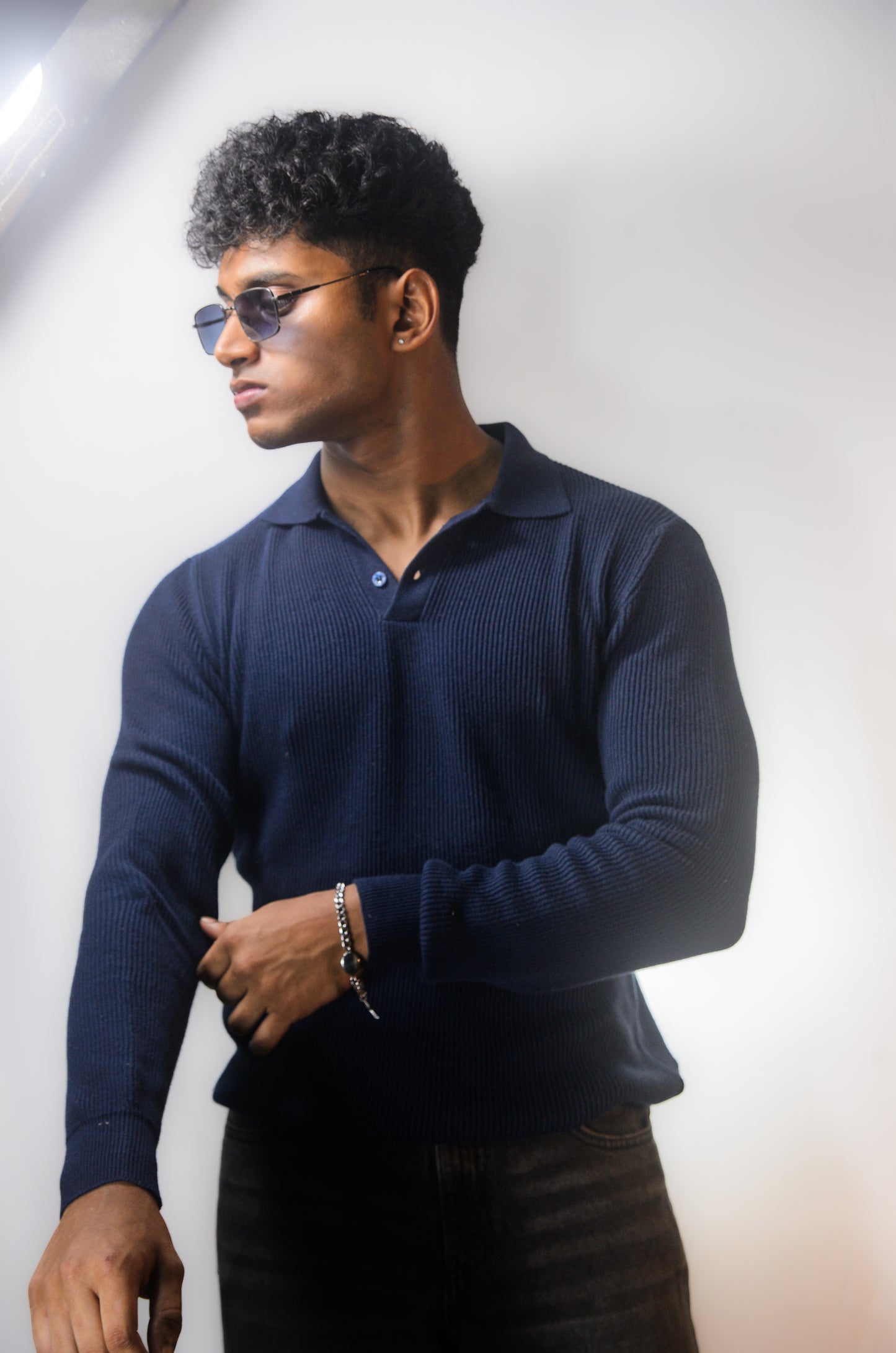 The Valmont Full Sleeve Polo - NAVY