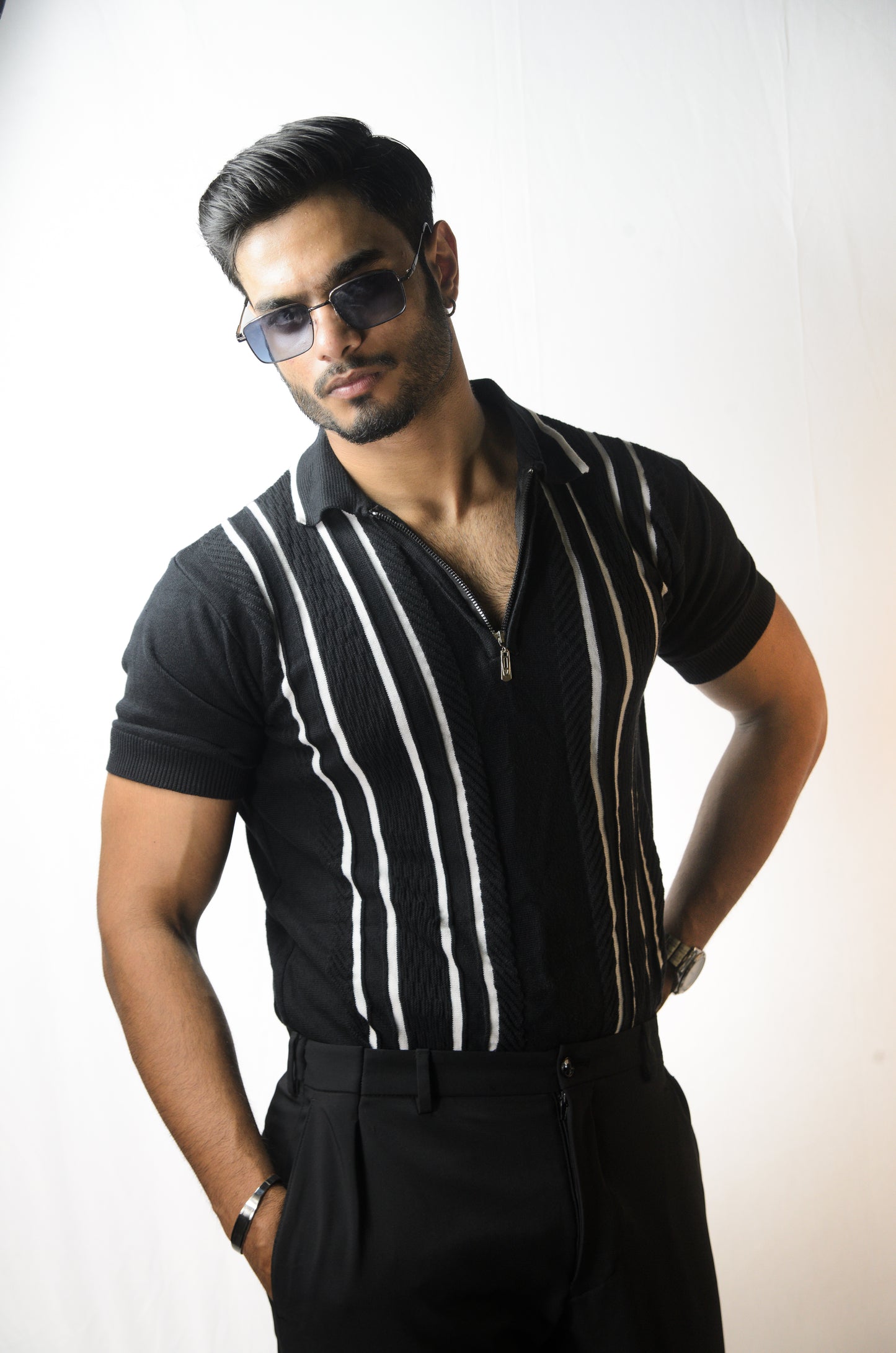 Textured Polo T-Shirt - BLACK